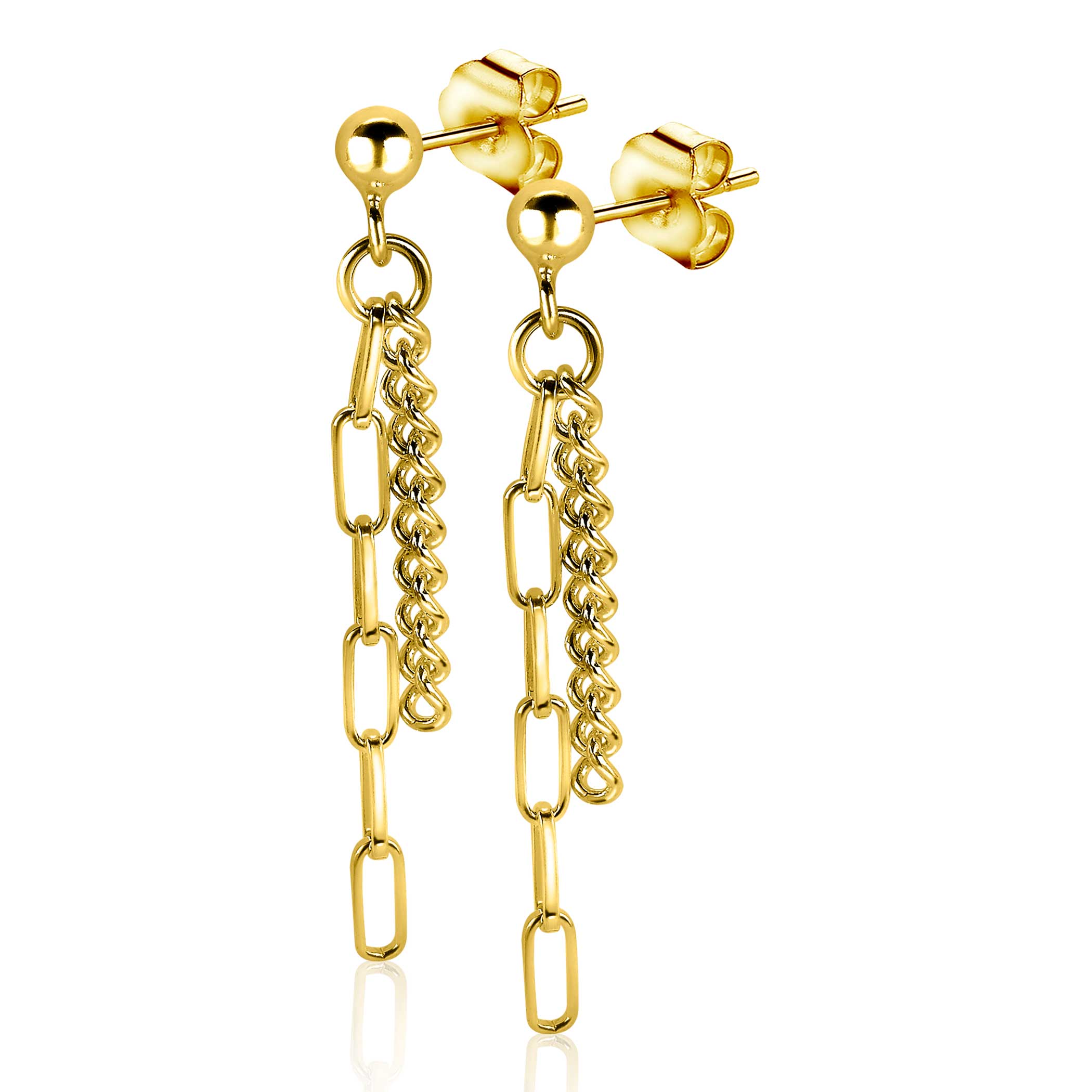 39mm ZINZI Gold Plated Sterling Silver Drop Earrings Paperclip and Curb Chains ZIO1988G
