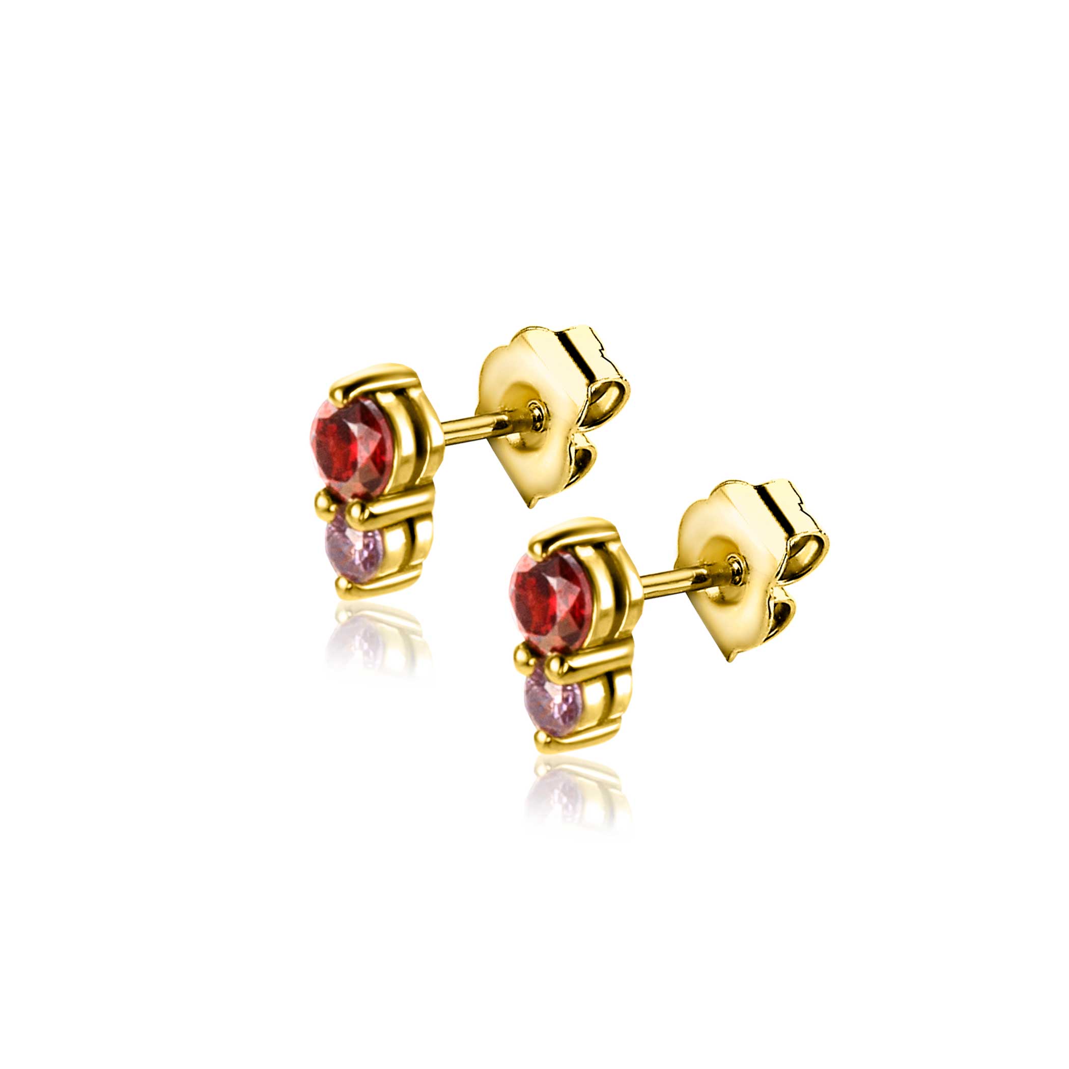 6,5mm ZINZI Gold Plated Sterling Silver Stud Earrings Prong Settings Red Garnet and Purple Color Stones ZIO2563