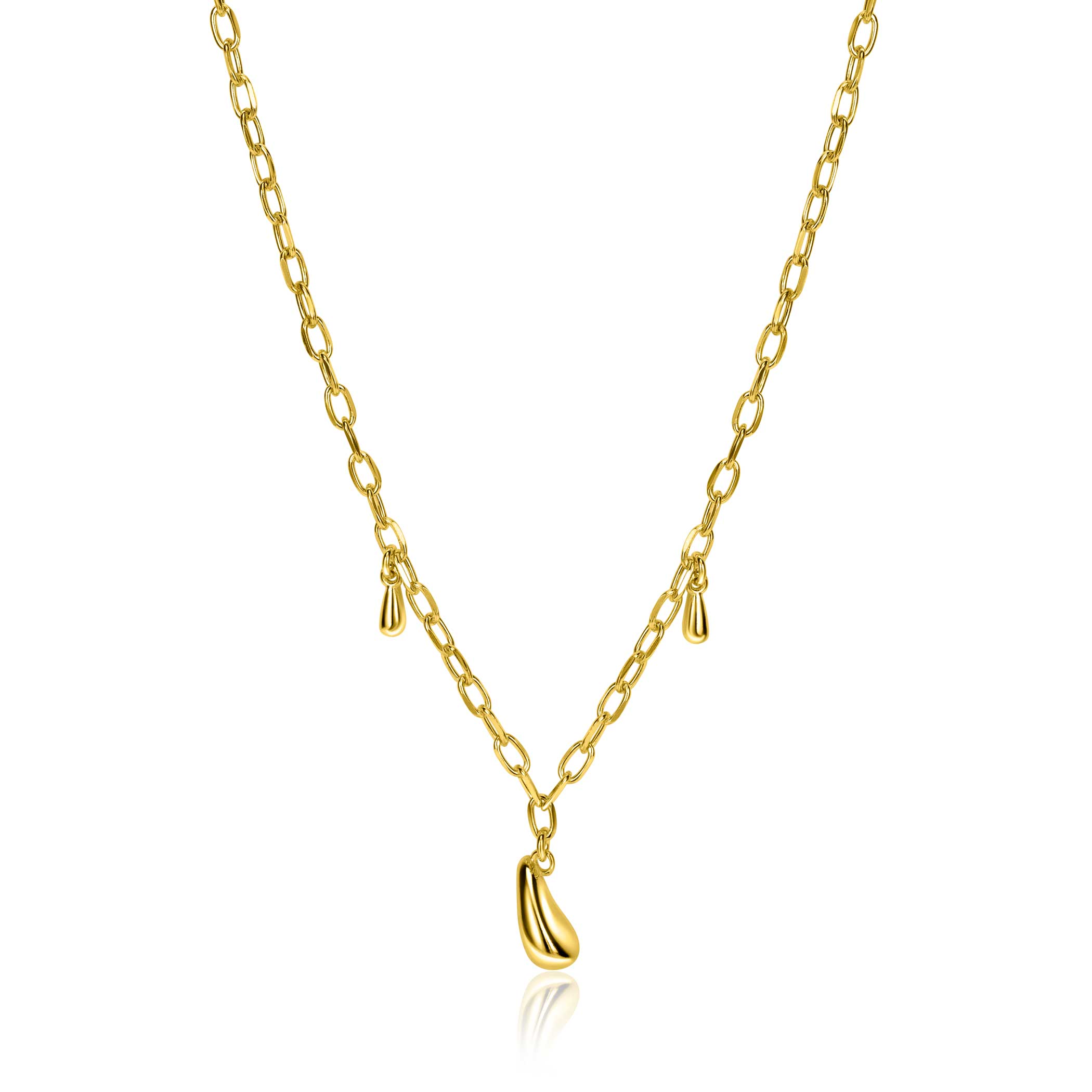 ZINZI gold-plated silver link necklace with three teardrop-shaped pendants, 42-45cm, ZIC-BF109G