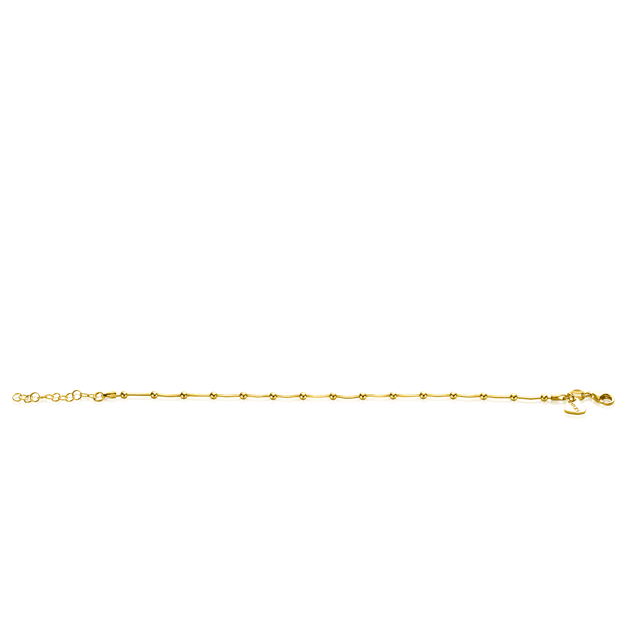 ZINZI Gold Plated Sterling Silver Snake Chain Bracelet with Square Cut Chains and 15 Refined Shiny Beads 17-20cm ZIA2471G