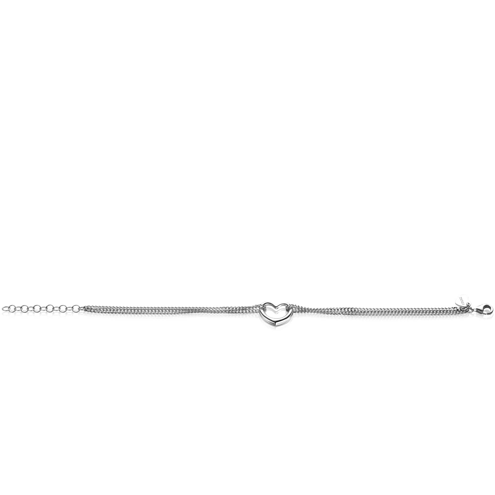 ZINZI Sterling Silver Multi-look Bracelet Curb Chain and Open Heart 16,5-19,5cm ZIA2516