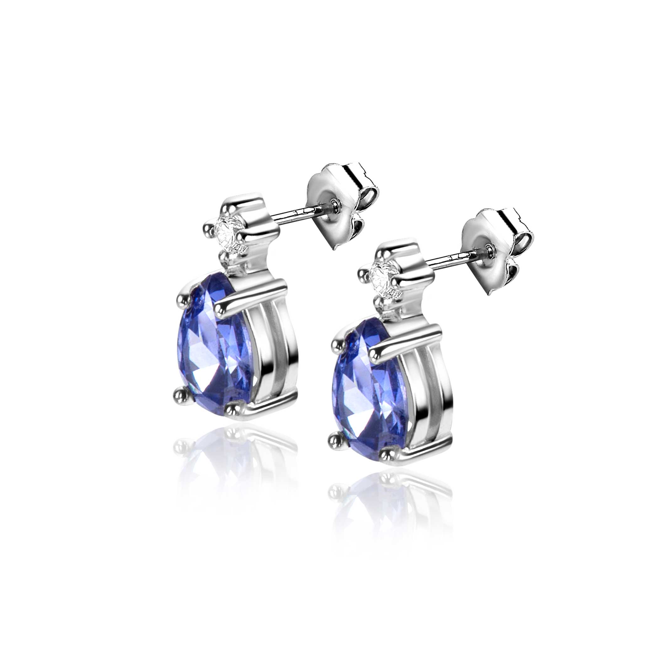 10mm ZINZI Sterling Silver Stud Earrings Indigo Blue Drop and White Zirconia ZIO2440