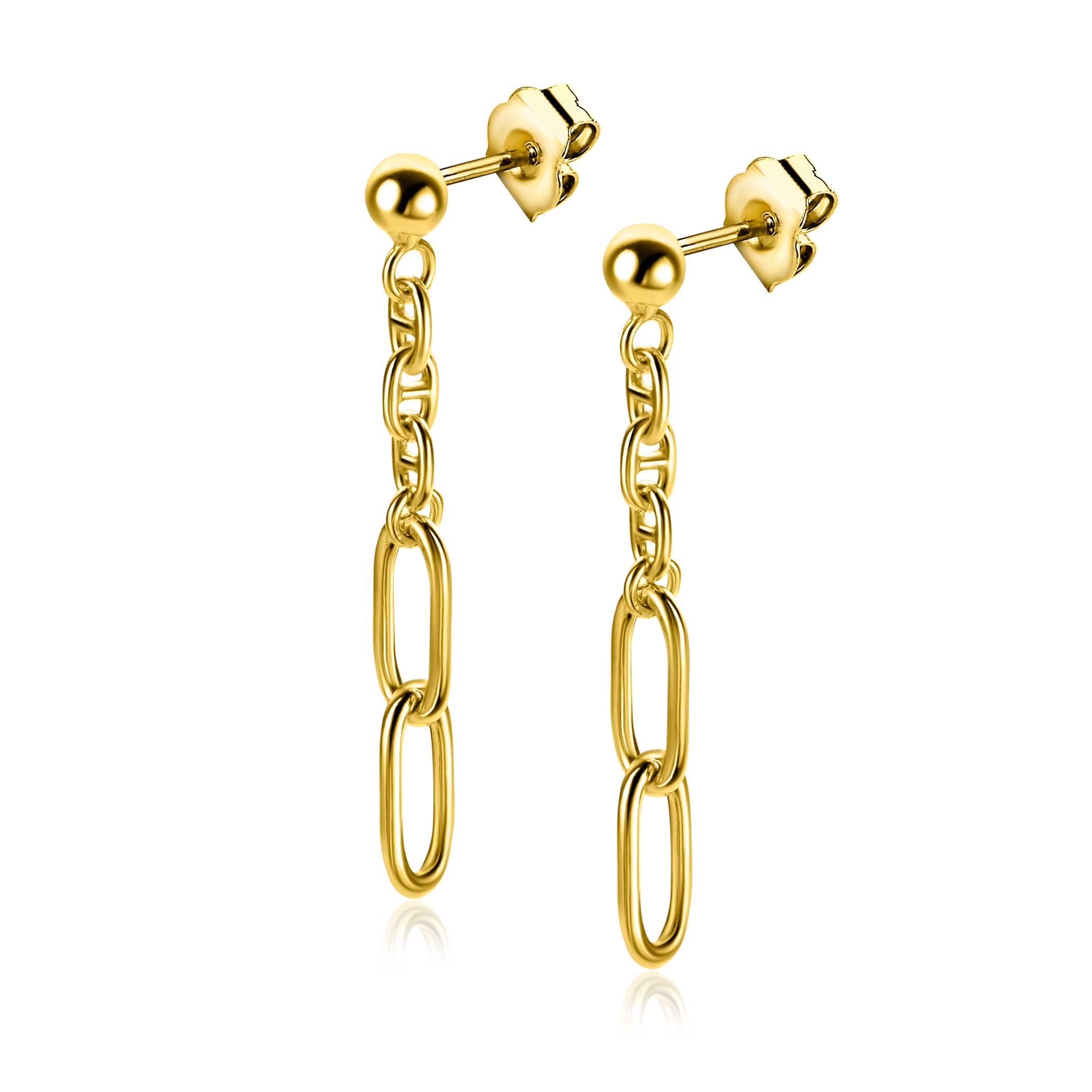 35mm ZINZI Gold Plated Sterling Silver Stud Earrings with Marine Chain and 2 Oval Chains ZIO2413G