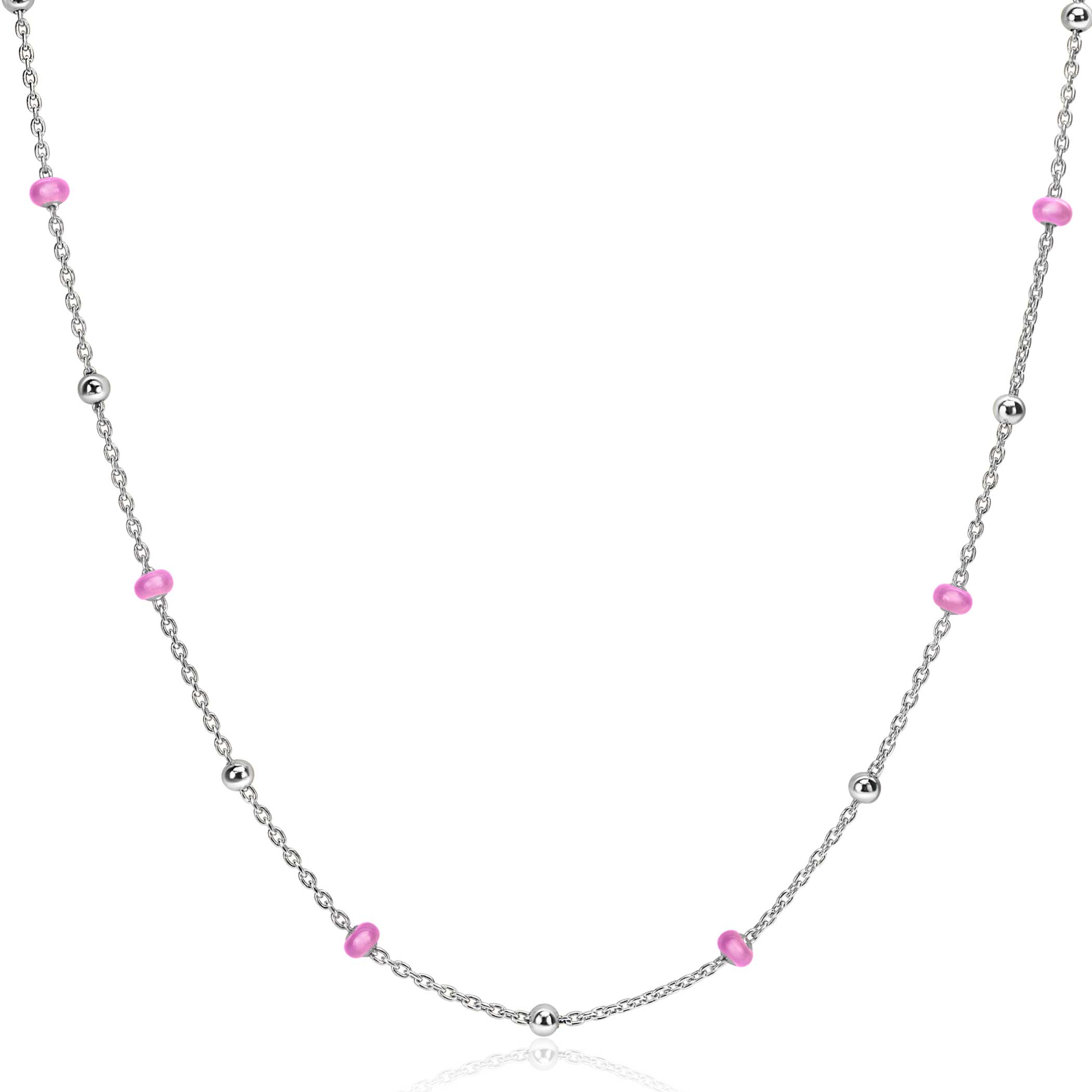 ZINZI Sterling Silver Fantasy Necklace with 13 Pink Donuts and Shiny Beads 42-45cm ZIC2510