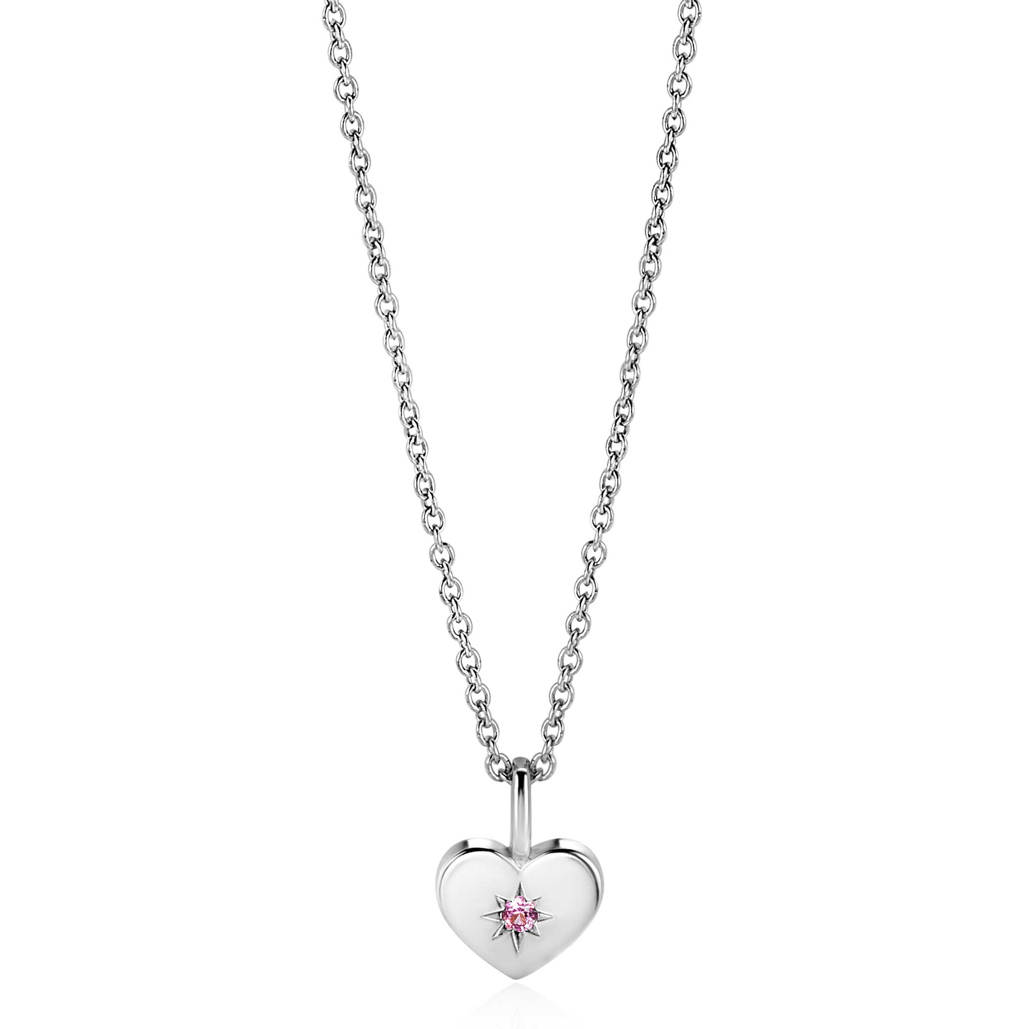 OCTOBER Pendant 12mm Sterling Silver Heart Birthstone Pink Quartz Zirconia (excl. necklace)