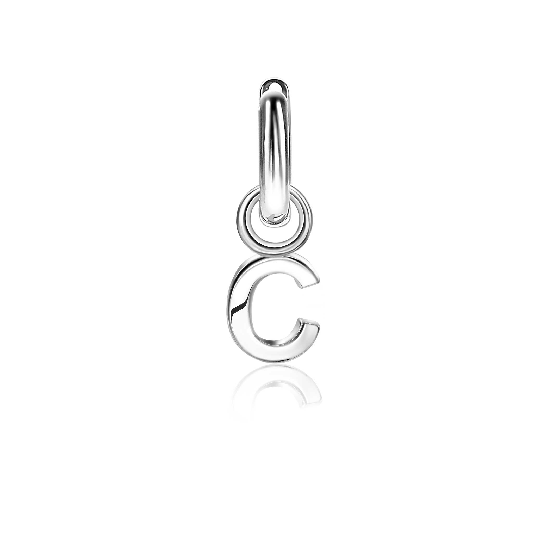 ZINZI Sterling Silver Letter Earrings Pendant C price per piece ZICH2144C (excl. hoop earrings)