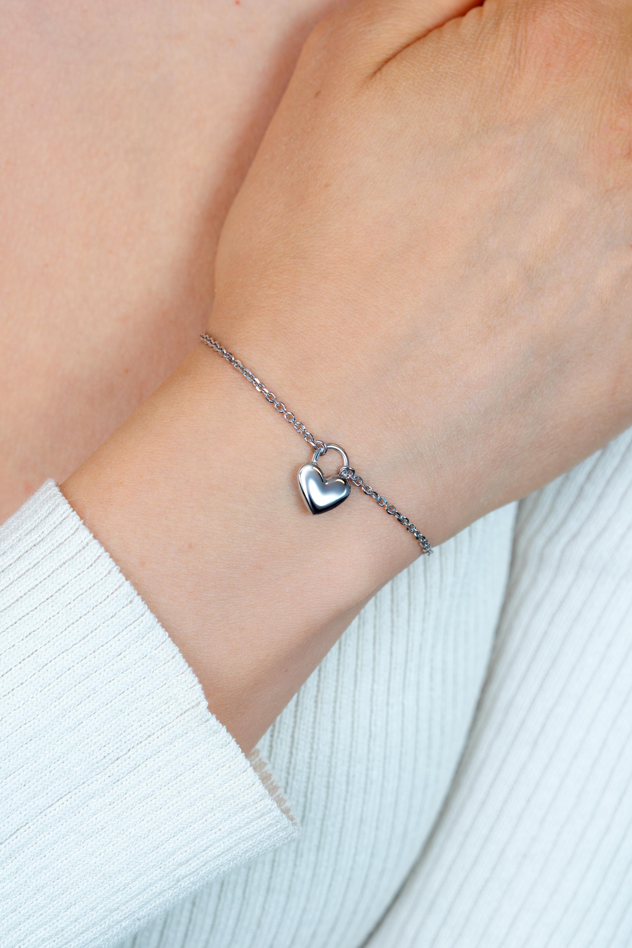 ZINZI silver link bracelet with a heart-shaped lock pendant 17-20cm ZIA2673