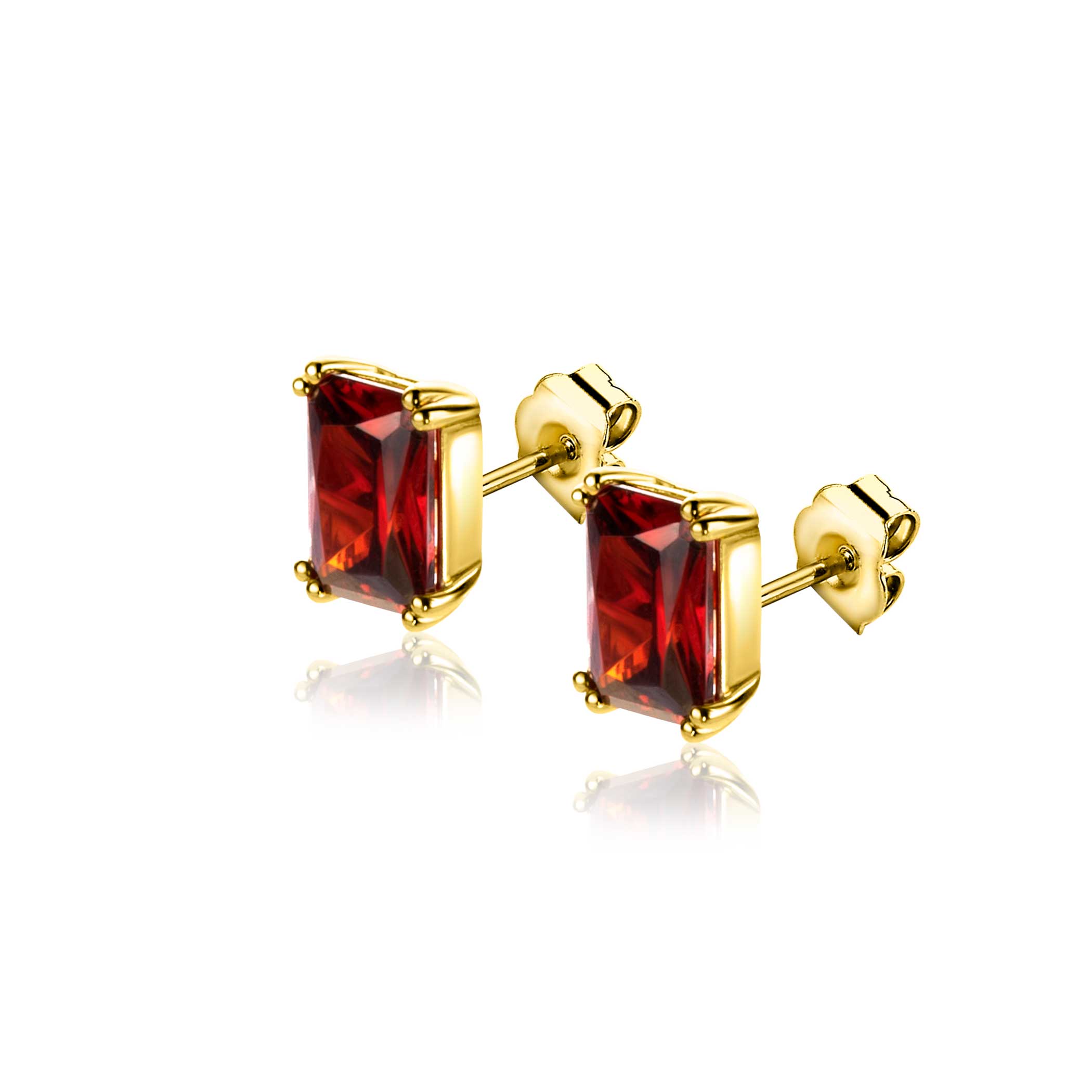 9mm ZINZI Gold Plated Sterling Silver Stud Earrings Prong Setting with Red Garnet Color Stone ZIO2392R