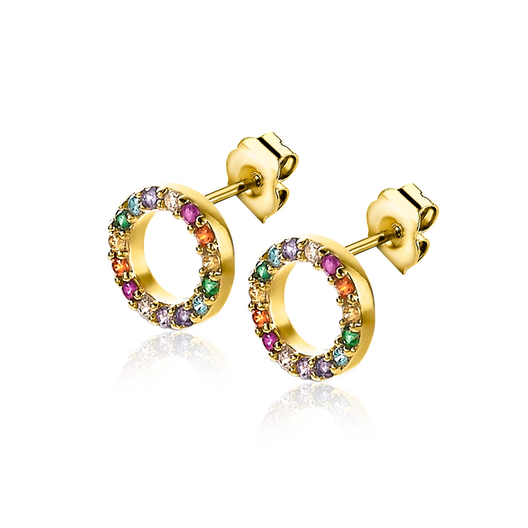 8mm ZINZI Gold Plated Sterling Silver Stud Earrings Rainbow ZIO2170