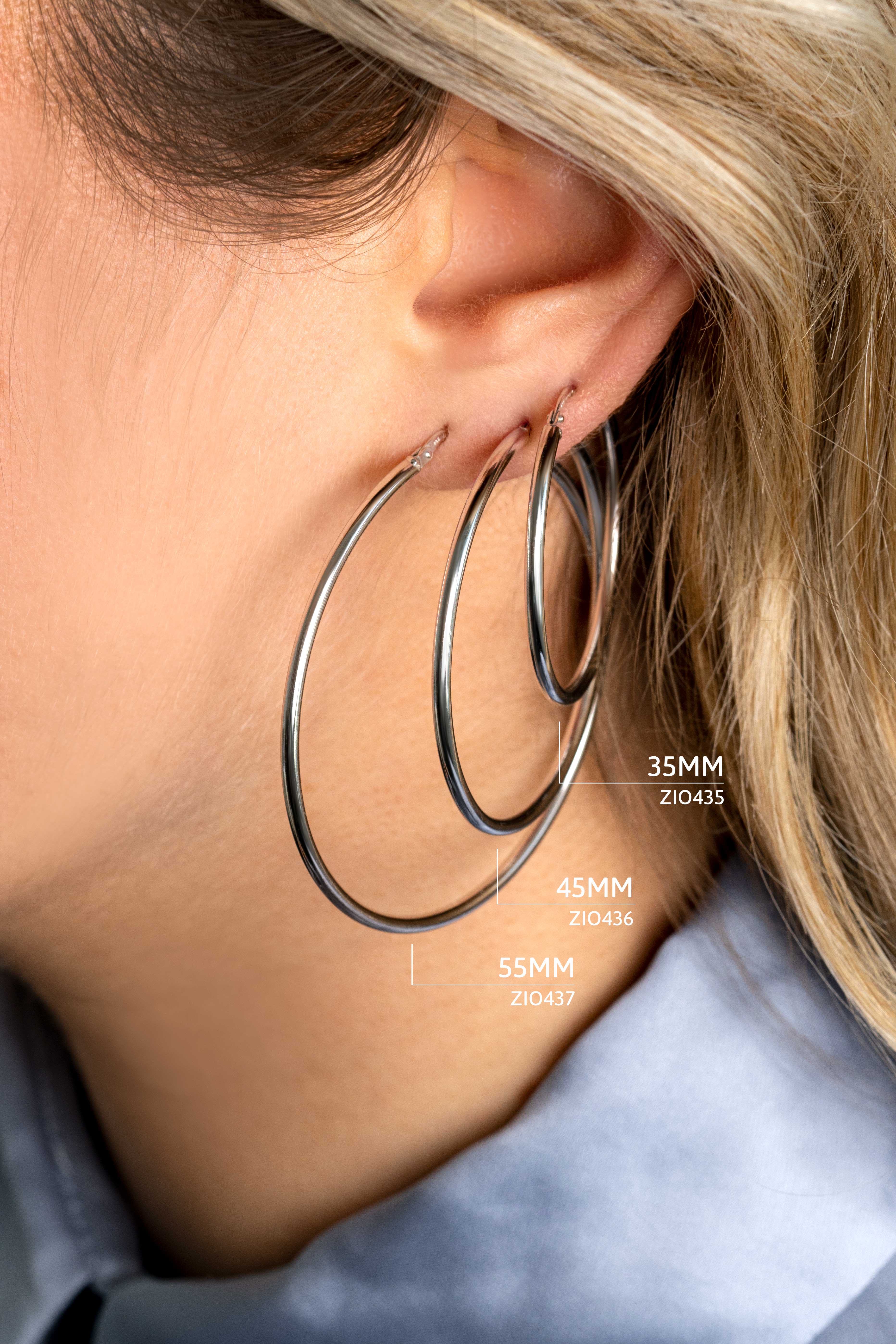 35mm ZINZI Sterling Silver Hoop Earrings 35x2mm ZIO435