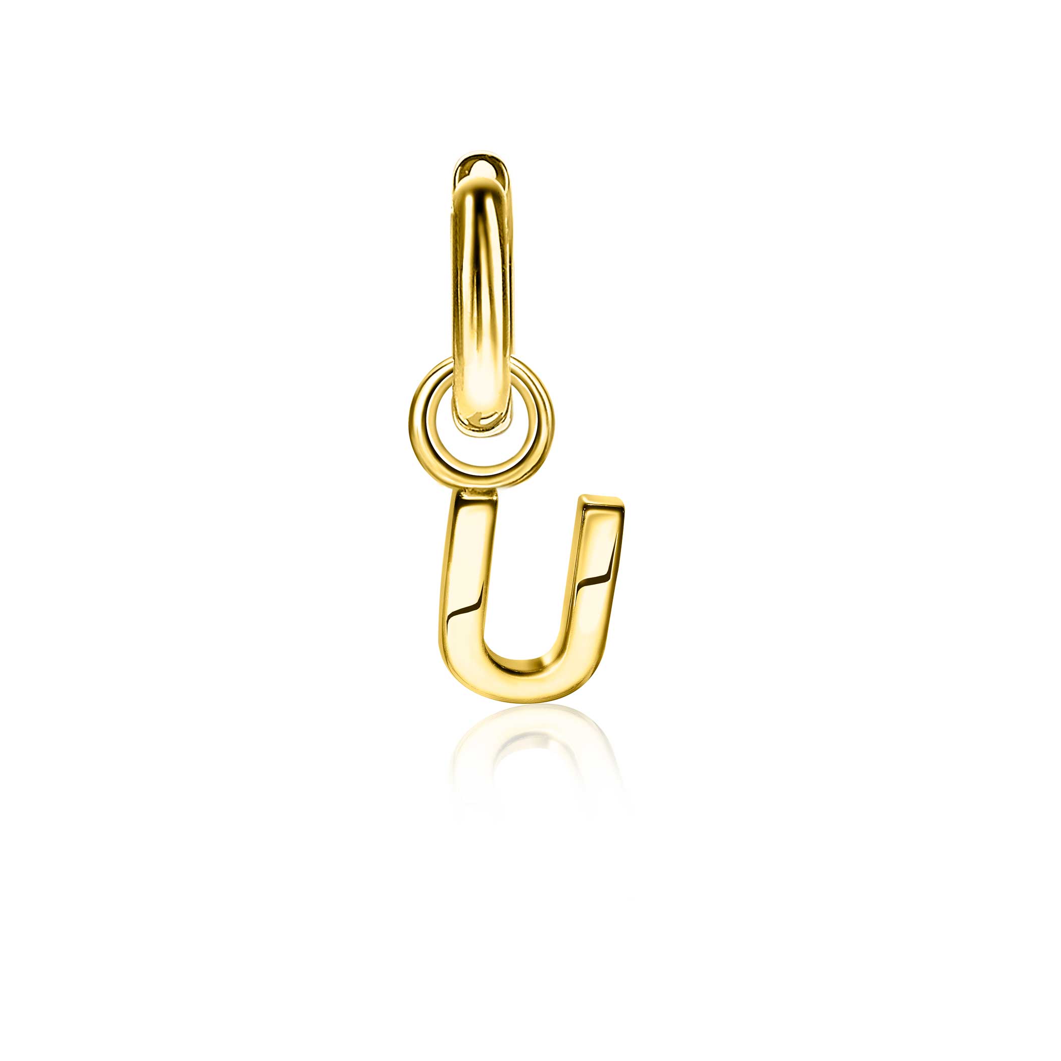ZINZI Gold Plated Letter Earrings Pendant U price per piece ZICH2145U (excl. hoop earrings)