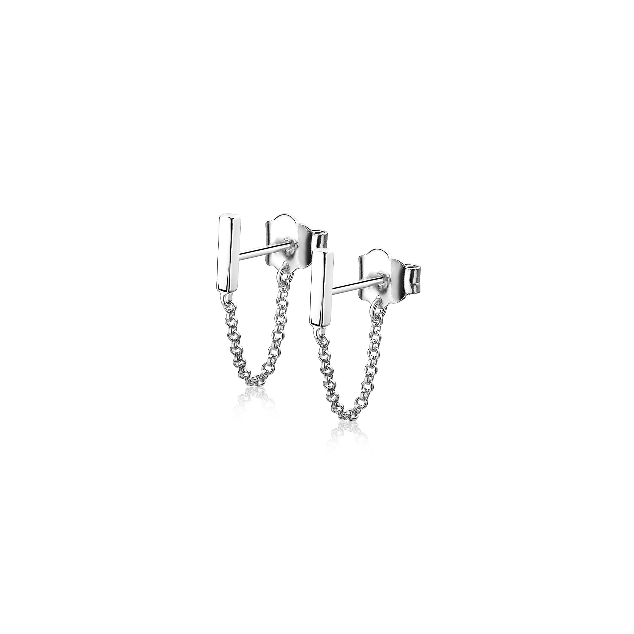 ZINZI Sterling Silver Stud Earrings Bar with Chain ZIO1688