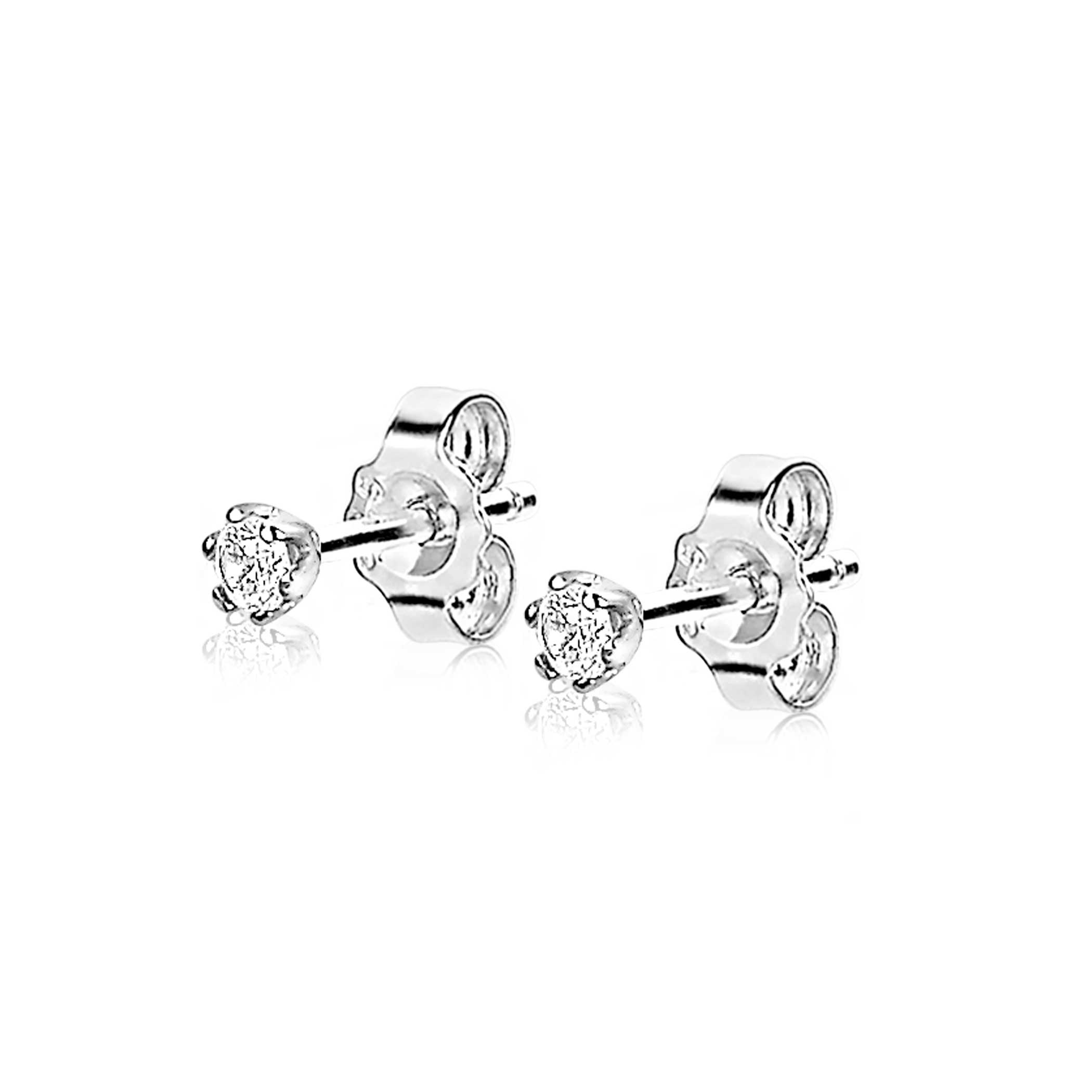 3,5mm ZINZI Sterling Silver Stud Earrings Prong Setting White Zirconia ZIO1983