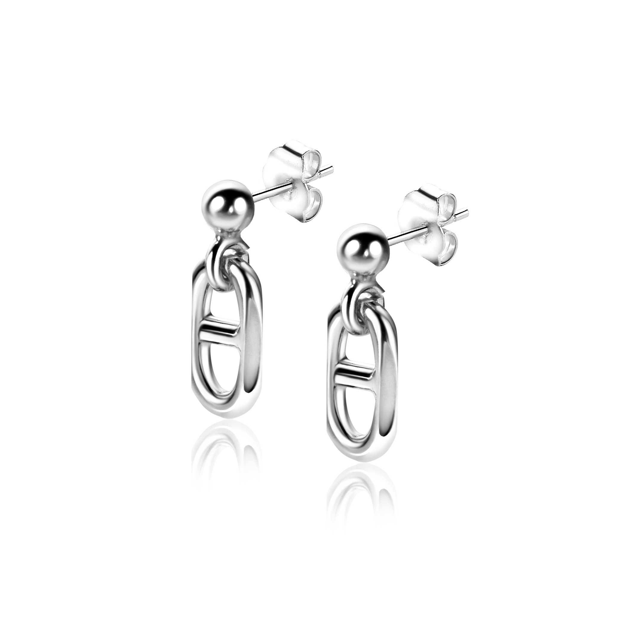 18mm ZINZI silver stud earrings with trendy navy link design ZIO2580
