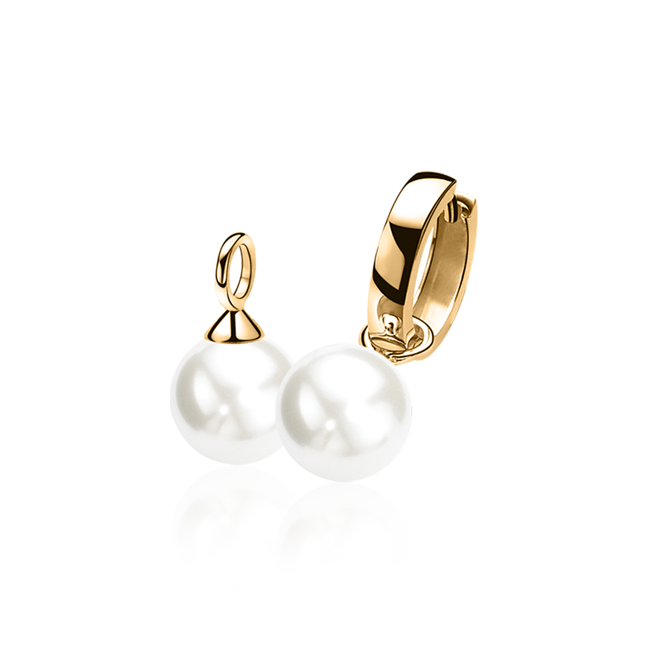 10mm ZINZI Gold Plated Sterling Silver Earrings Pendants Pearl White ZICH266WG (excl. hoop earrings)