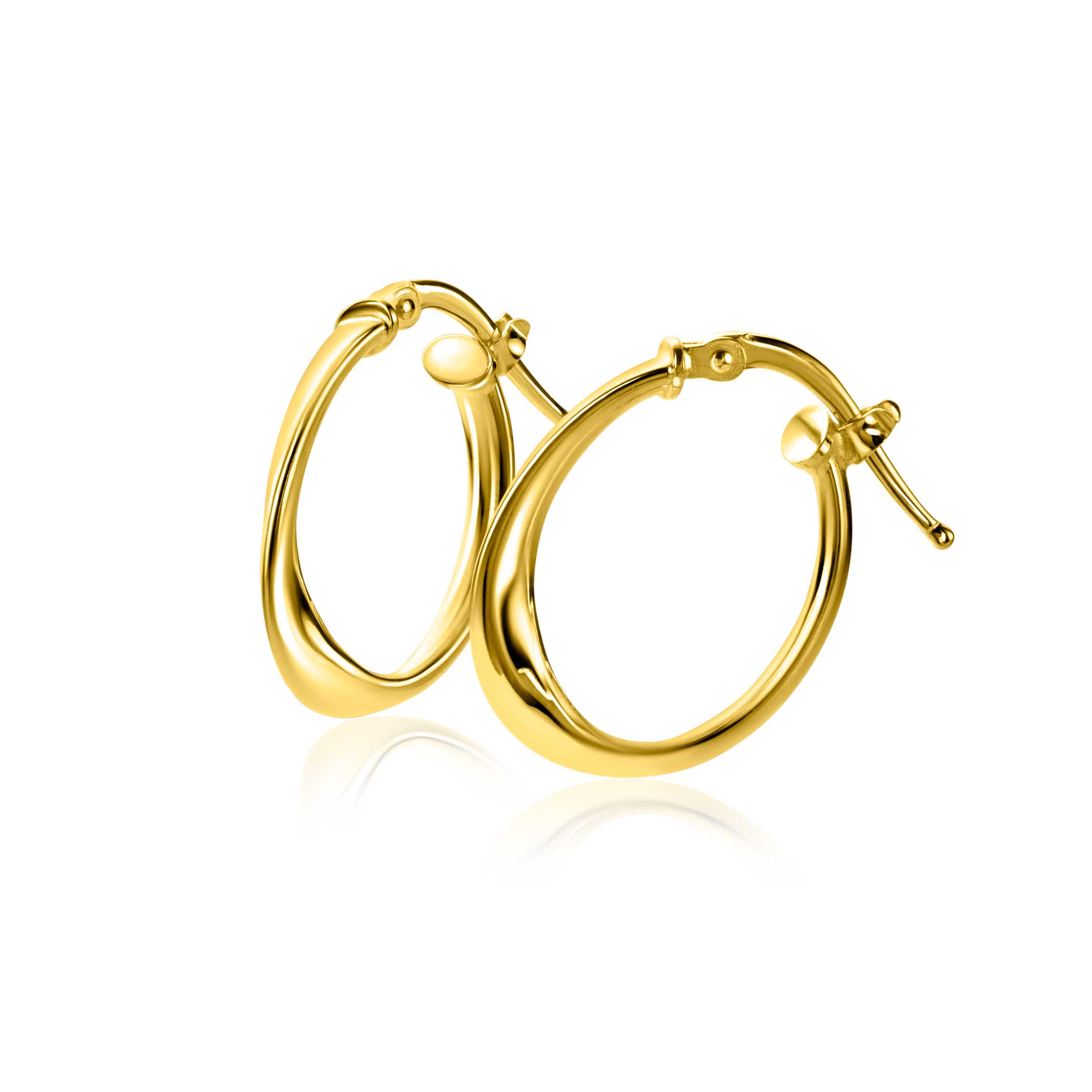 20mm ZINZI gold-plated silver hoop earrings with a twisted tube and practical top closure, ZIO-BF95G