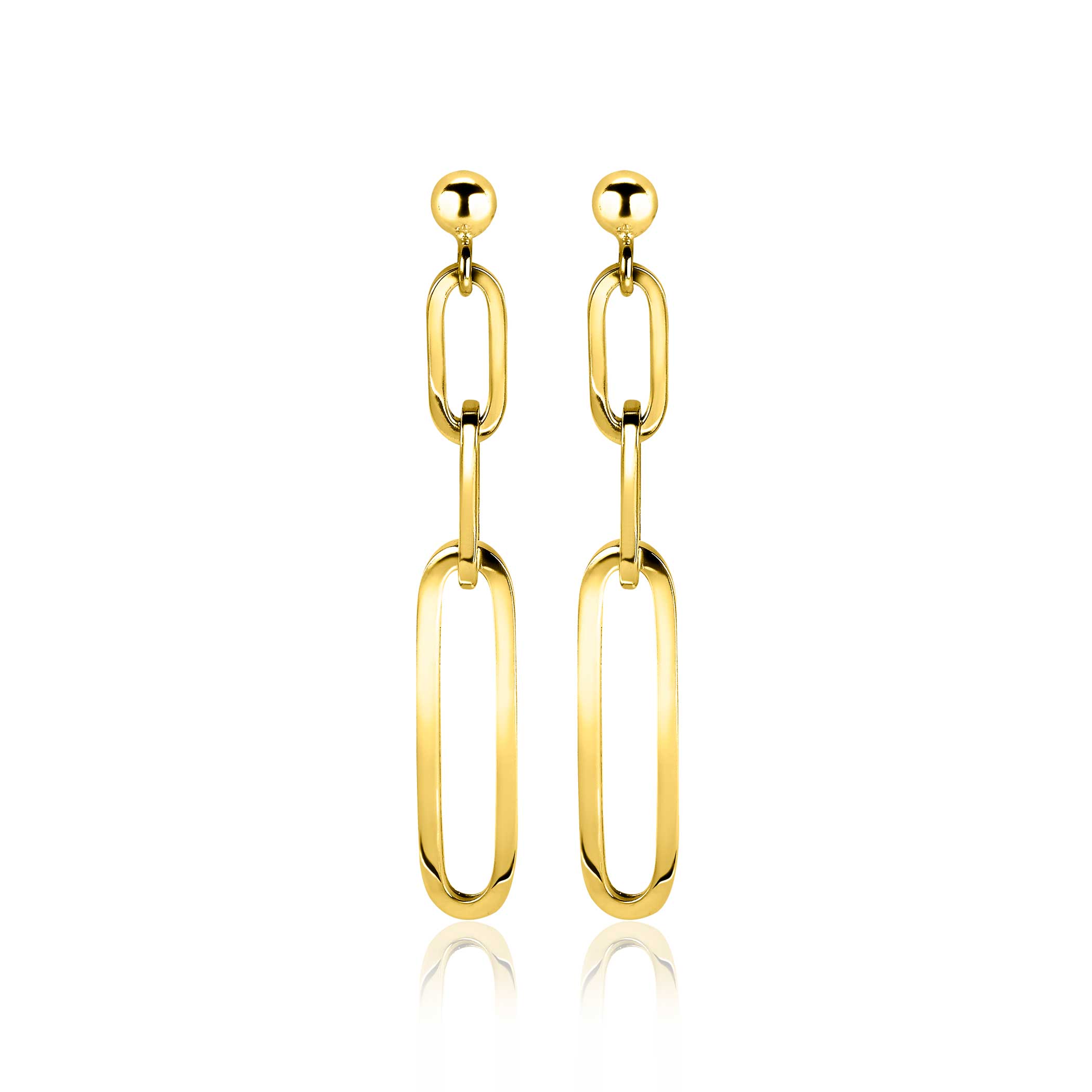 45mm ZINZI Gold Plated Sterling Silver Drop Earrings Oval ''Closed Forever'' Chain ZIO1990G
