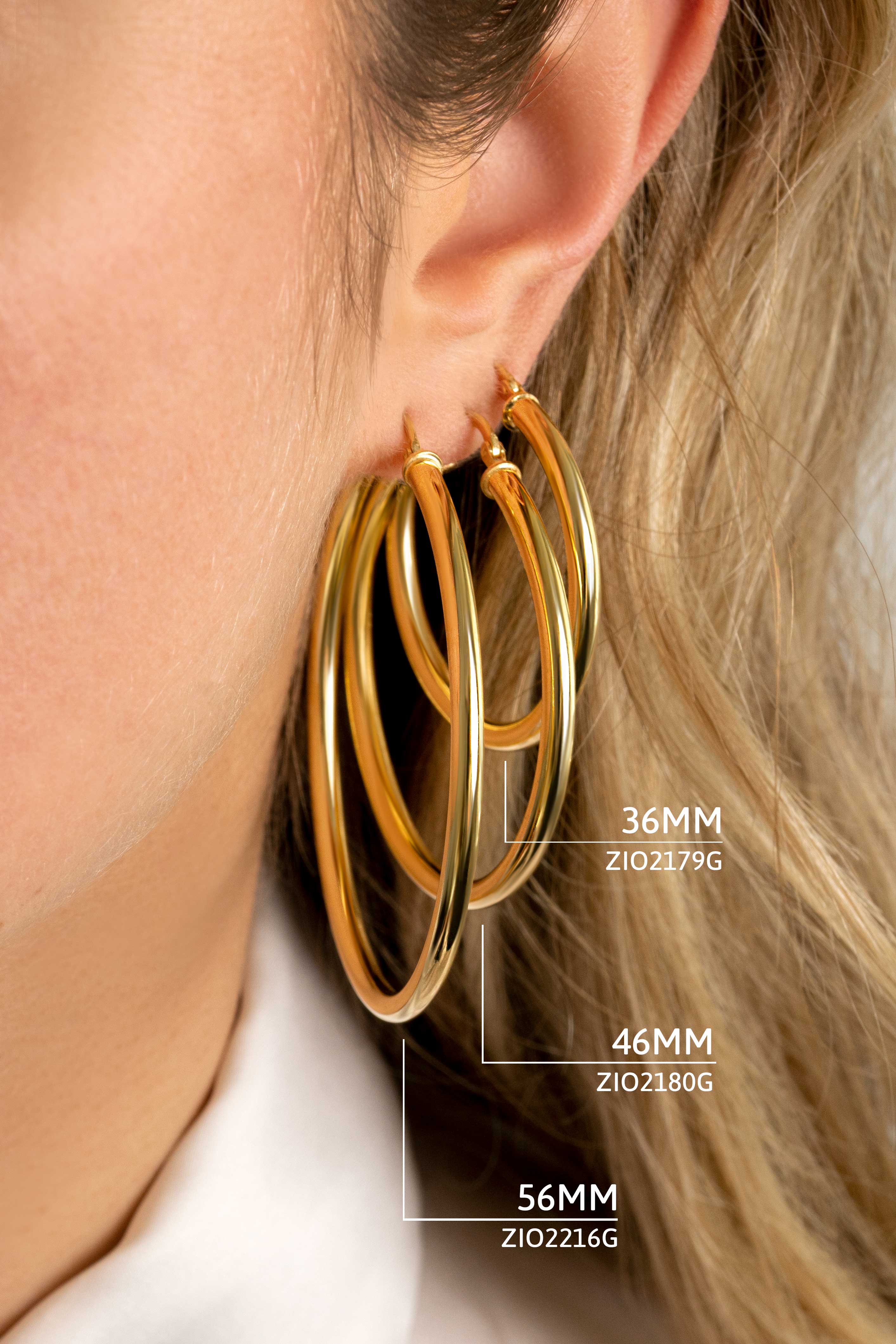 36mm ZINZI Gold Plated Sterling Silver Hoop Earrings 36x3mm ZIO2179G