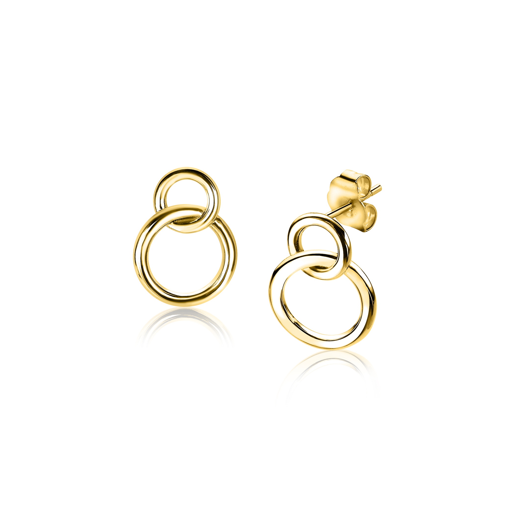 ZINZI Gold Plated Sterling Silver Stud Earrings with 2 Connected Open Circles ZIO1278G