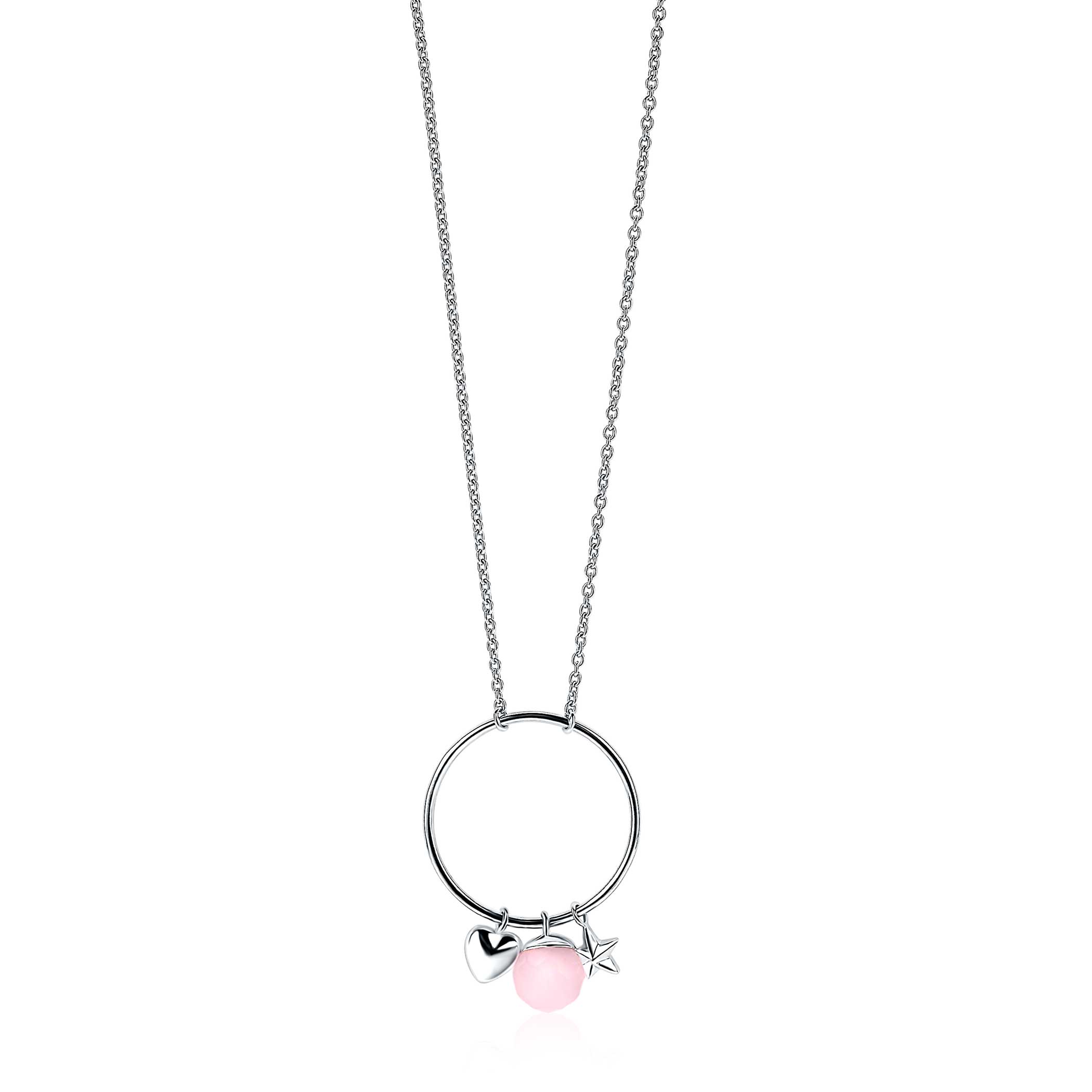 ZINZI Sterling Silver Necklace Round Pendant with Playful Charms Pink 45cm ZIC1878