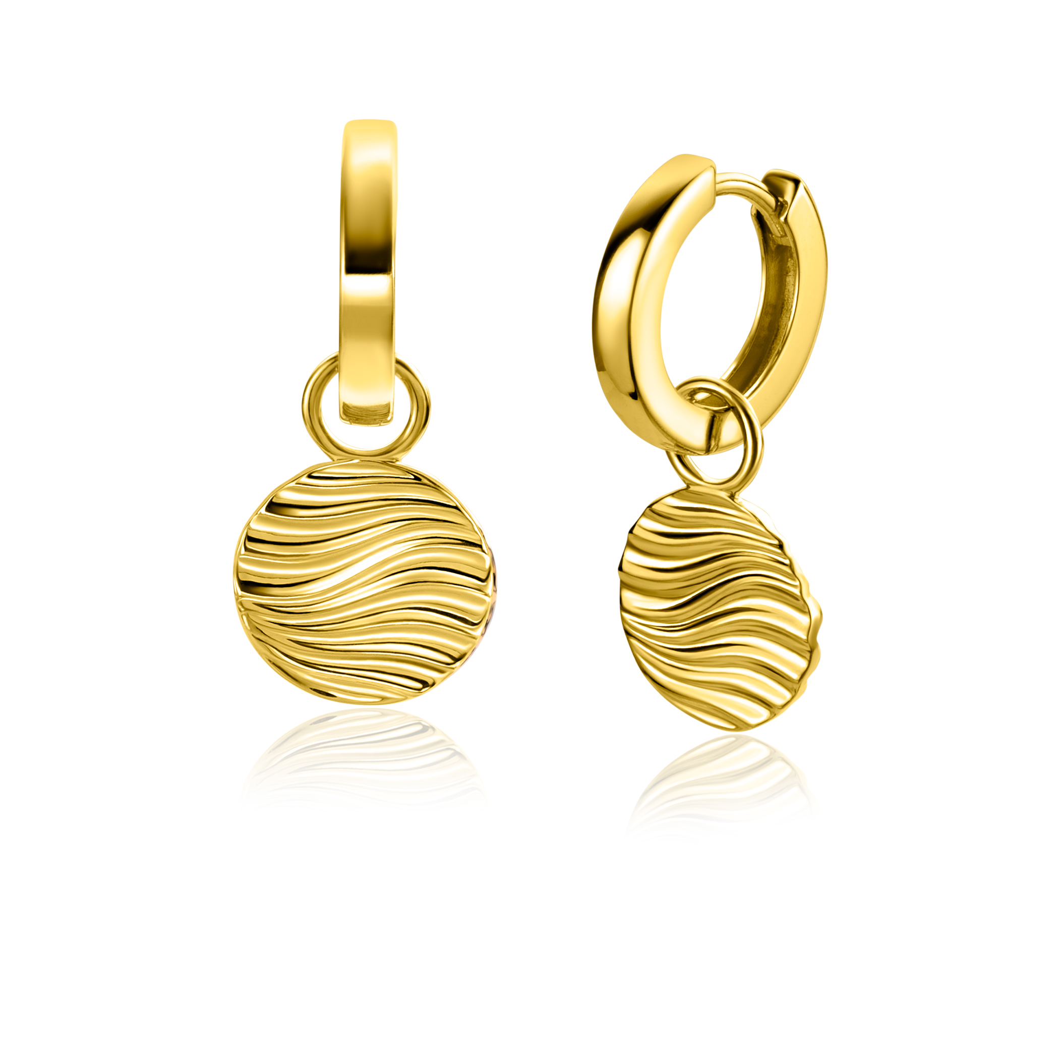 12mm ZINZI Gold Plated Sterling Silver Earrings Pendants Round with Graceful Wave Design ZICH2450 (excl. hoop earrings)