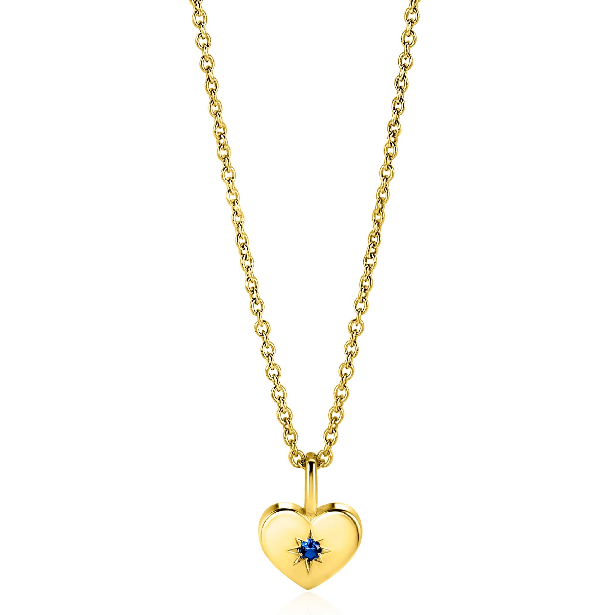 SEPTEMBER Pendant 12mm Gold Plated Heart Birthstone Blue Sapphire Zirconia (excl. necklace)