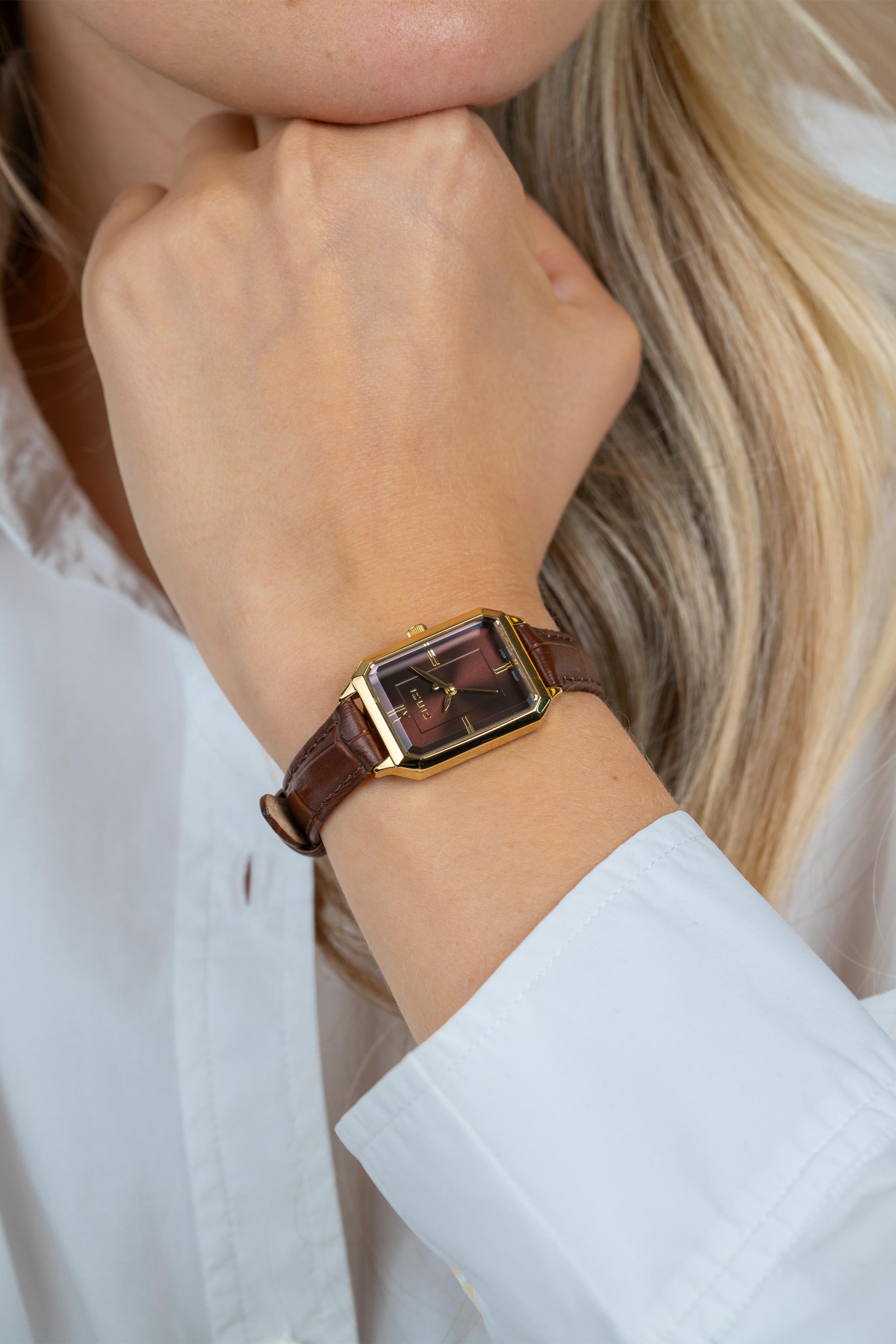 ZINZI Allure Watch 30mm Brown Colored Dial Gold Colored Case and leather strap Japanese movement ZIW2536B
