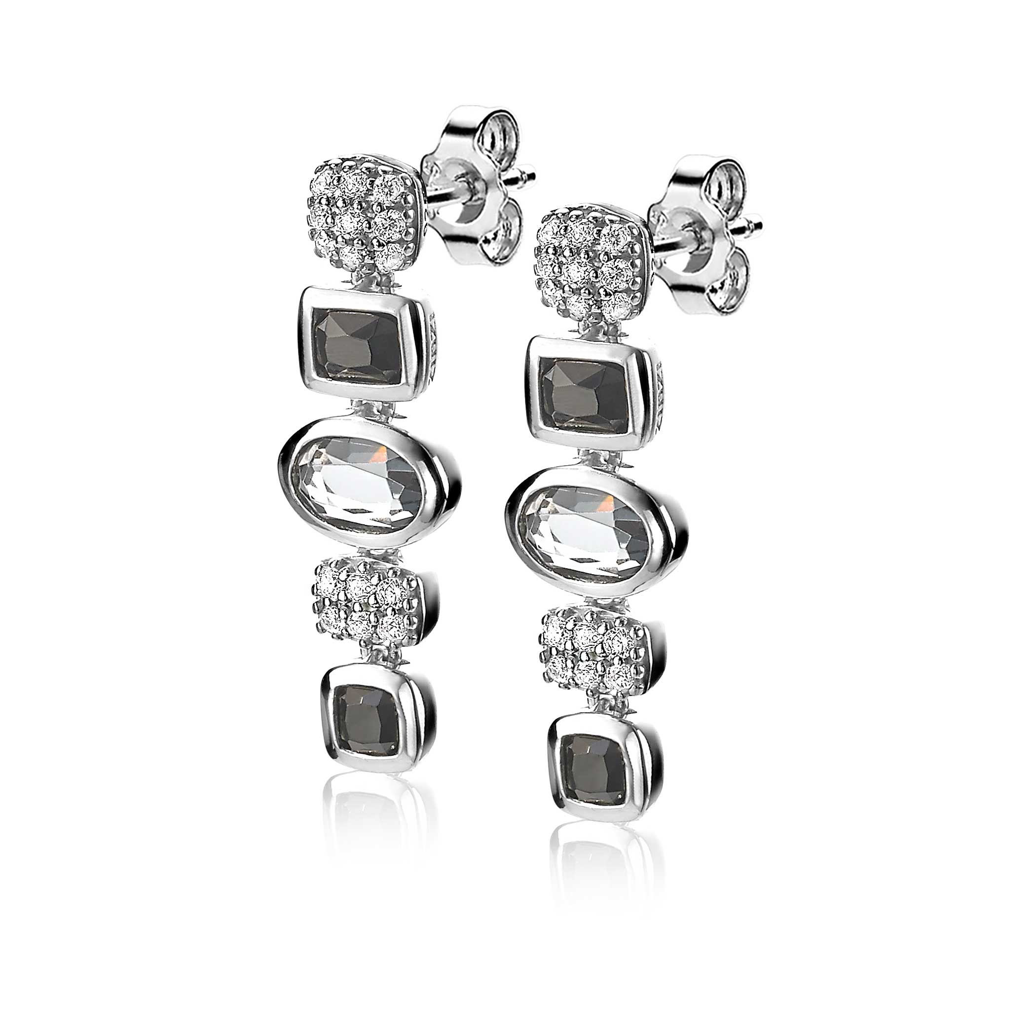 25mm ZINZI Sterling Silver Fantasy Earrings White Zirconia Grey Black Color Stones ZIO1944