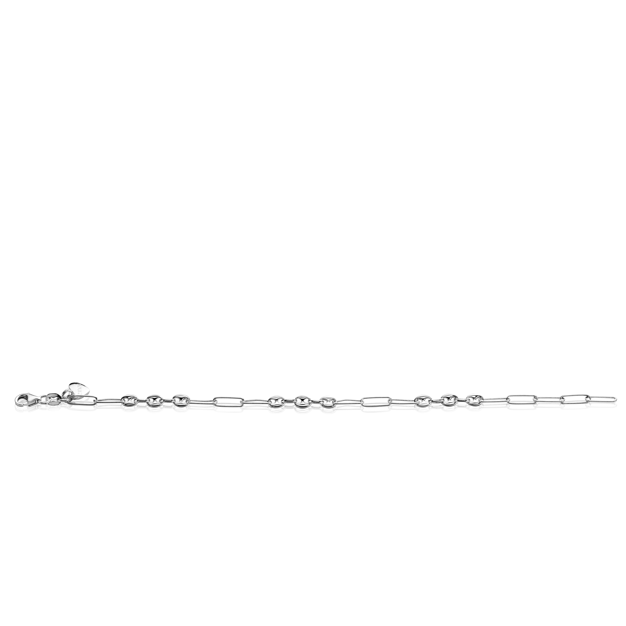 ZINZI Sterling Silver Coffee Bean Chain Bracelet Combined with Long Oval Chains width 4,5mm 19,5cm ZIA2467