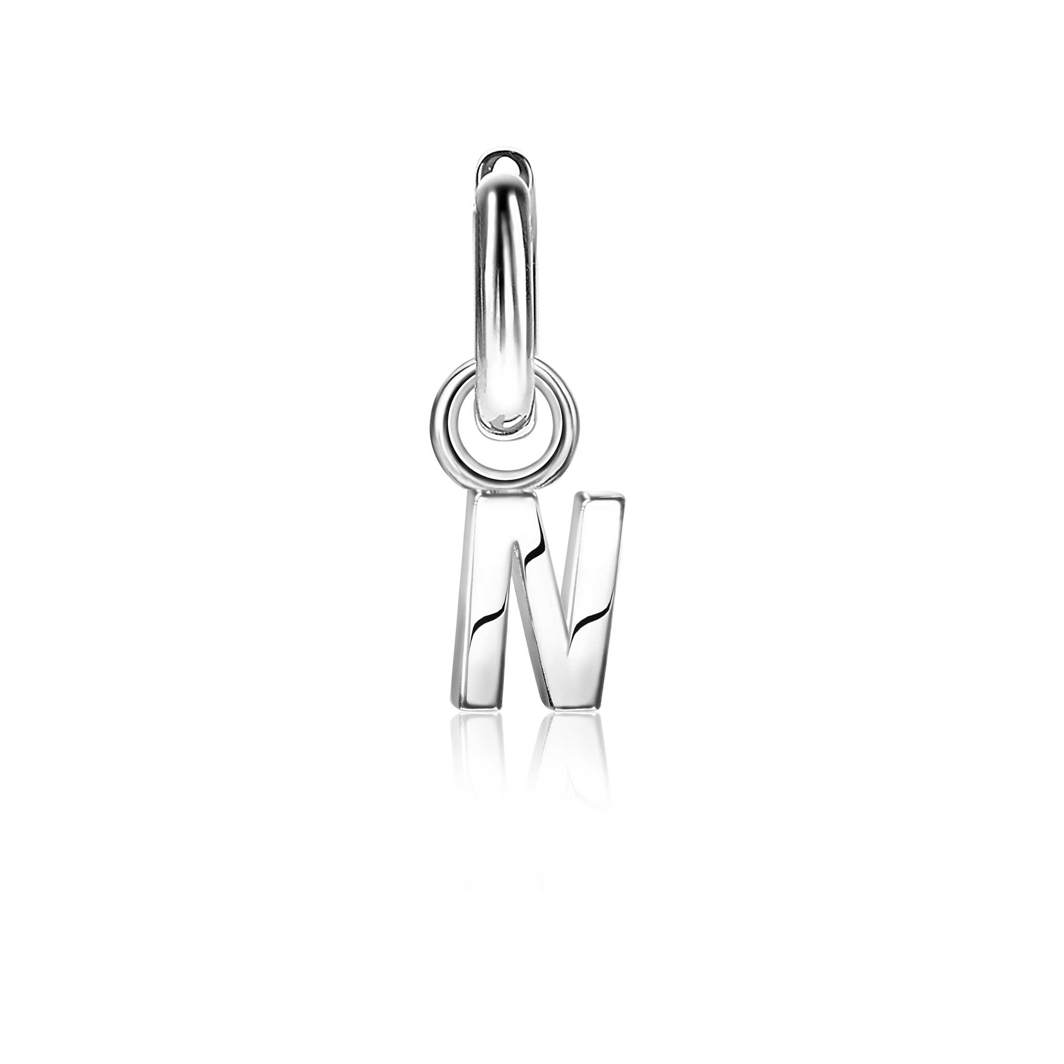 ZINZI Sterling Silver Letter Earrings Pendant N price per piece ZICH2144N (excl. hoop earrings)