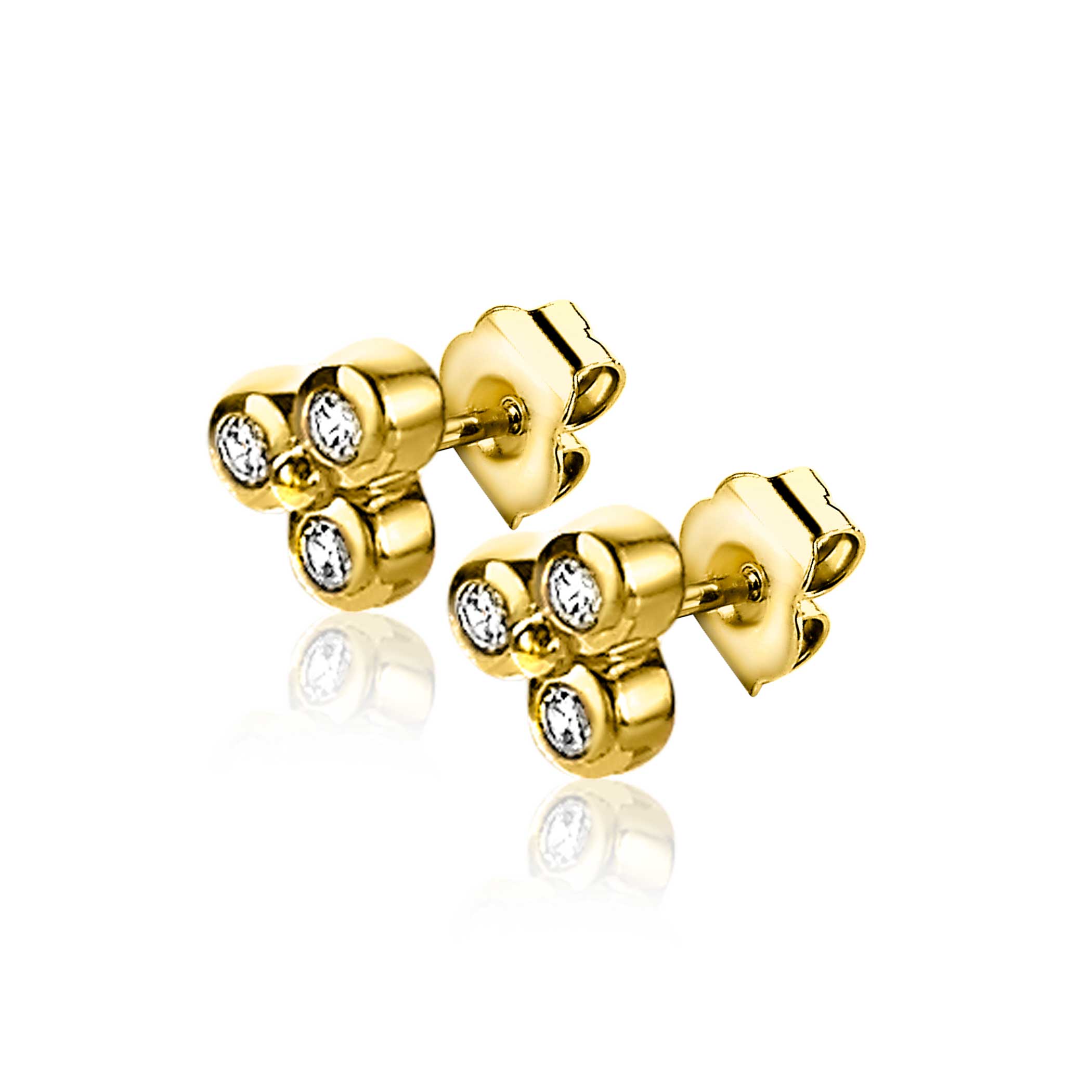 ZINZI Gold Plated Sterling Silver Stud Earrings Beads White Zirconia ZIO2174G