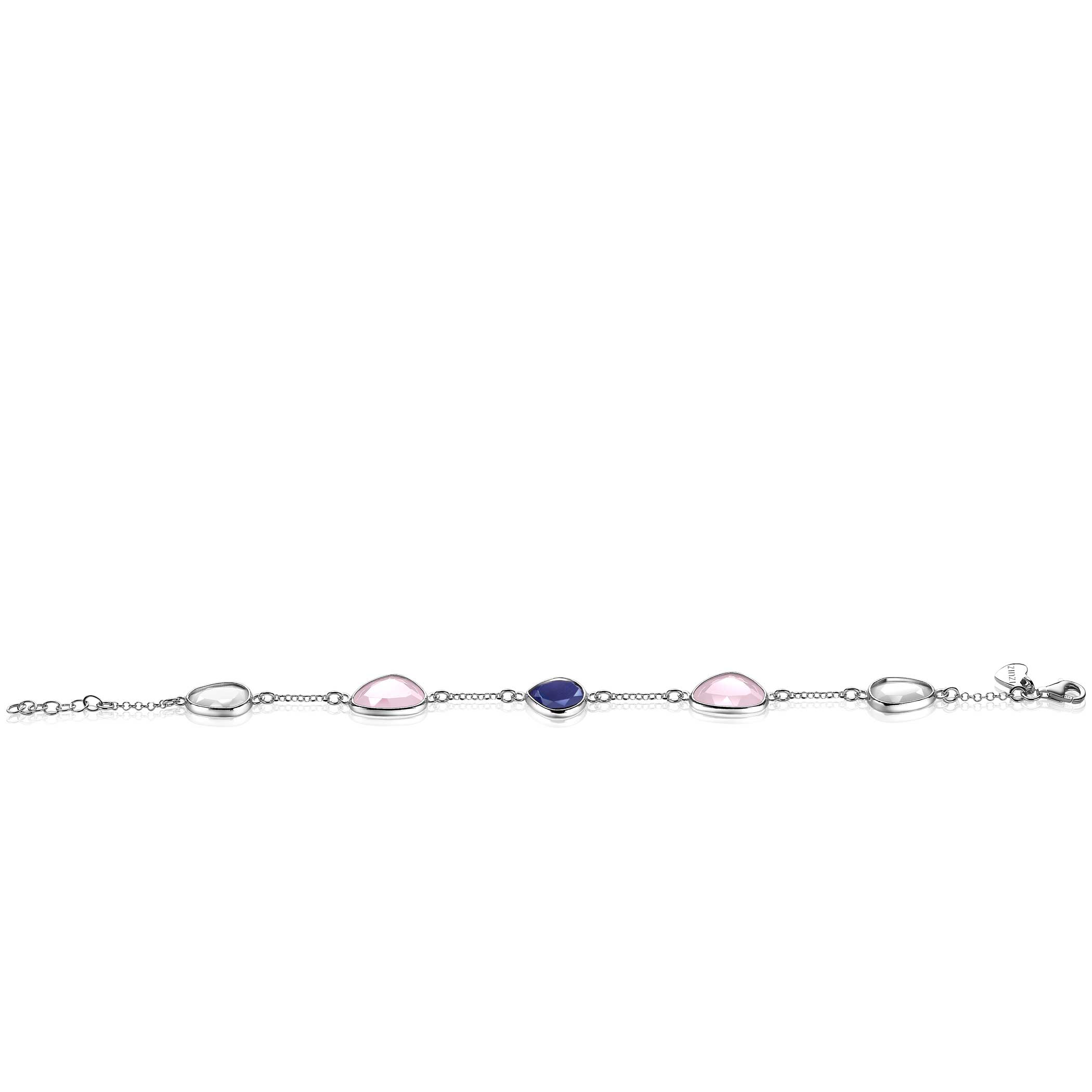ZINZI Sterling Silver Bracelet Pink Blue and White Stones in Trendy Shapes ZIA1998