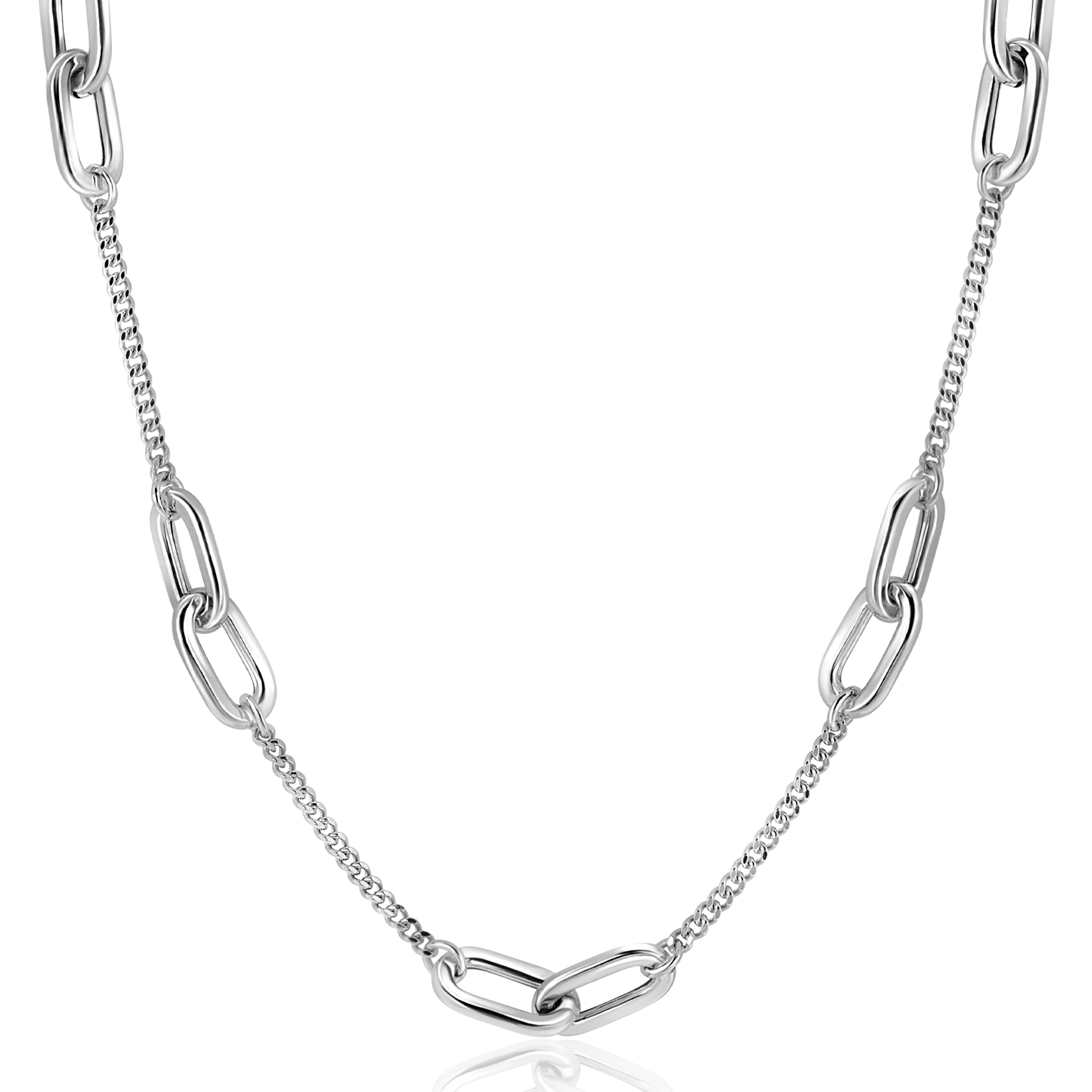 ZINZI Sterling Silver Necklace Curb Chains Combined with Larger Oval Chains 42-45cm ZIC2412