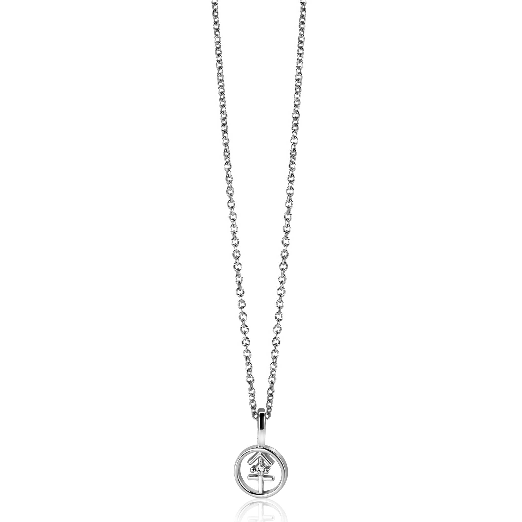 9mm ZINZI silver Sagittarius zodiac sign pendant set with white zirconias ZIH-BOO (without necklace)