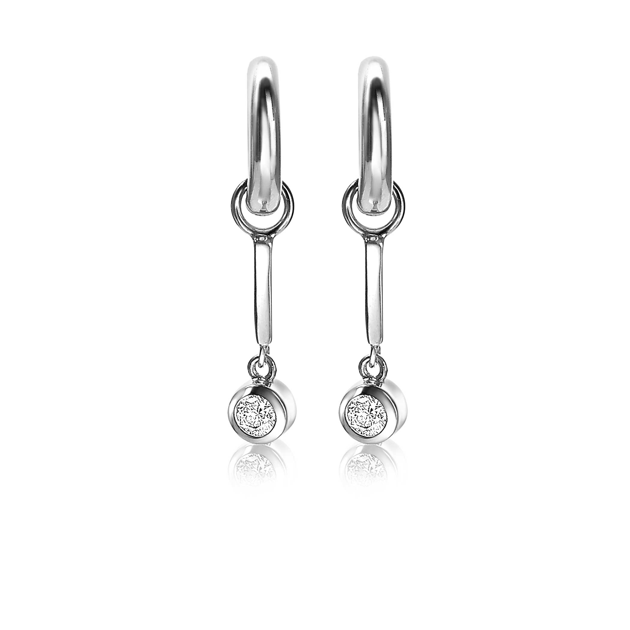 19mm ZINZI Sterling Silver Earrings Pendants Bar White Zirconia ZICH1953 (excl. hoop earrings)