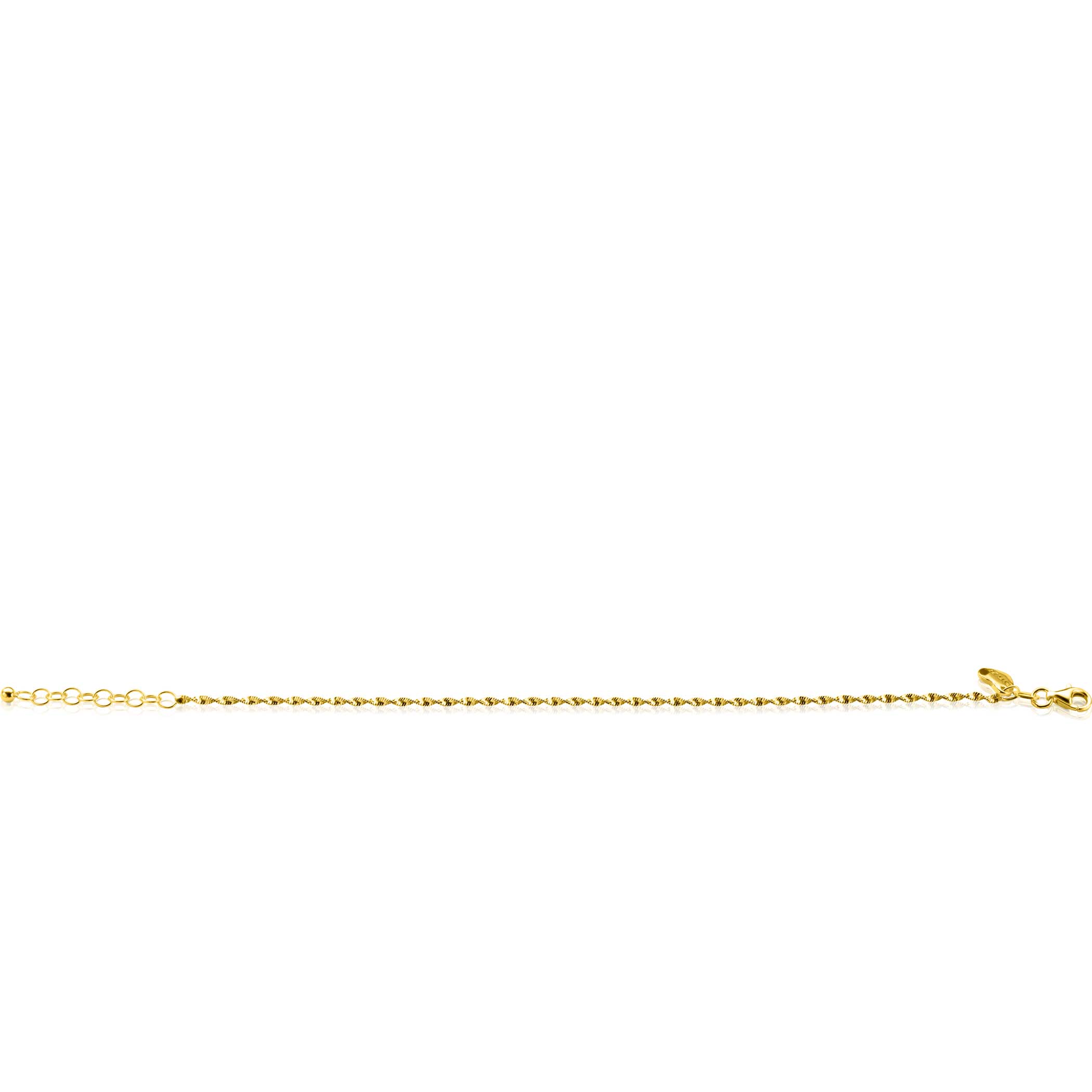 ZINZI gold plated silver singapore bracelet with sparkling twisted links 1.9mm wide 17-20cm ZIA2585G
