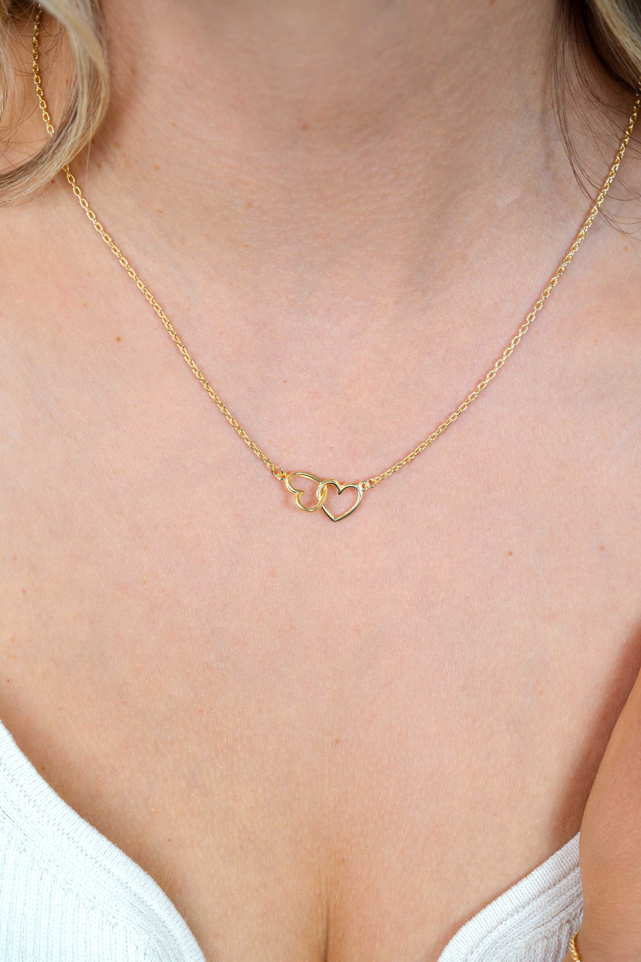 ZINZI Gold Plated Sterling Silver Necklace with 2 Connected Hearts 40-45cm ZIC2513G