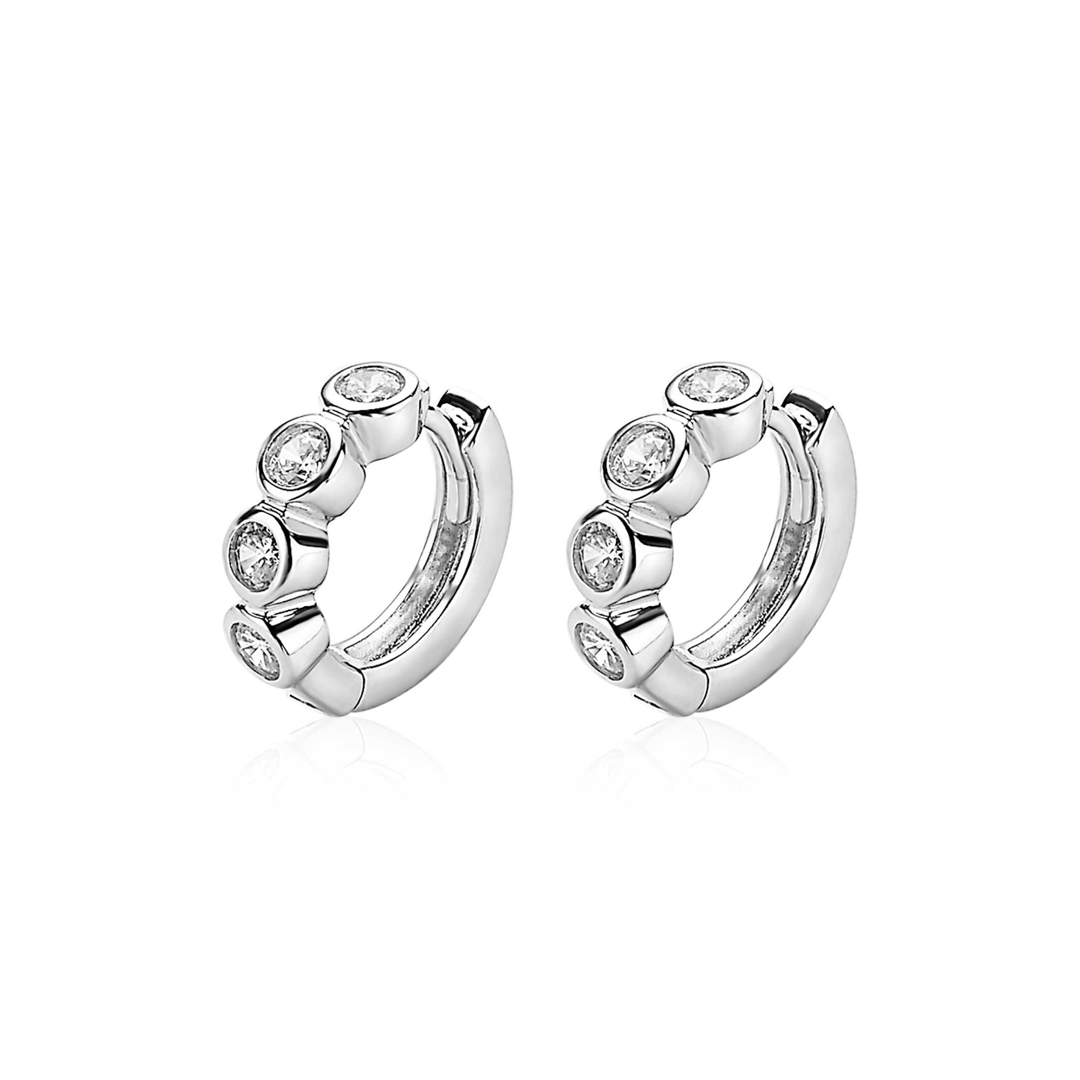 15mm ZINZI Sterling Silver Hoop Earrings Round White 15x4mm ZIO1838