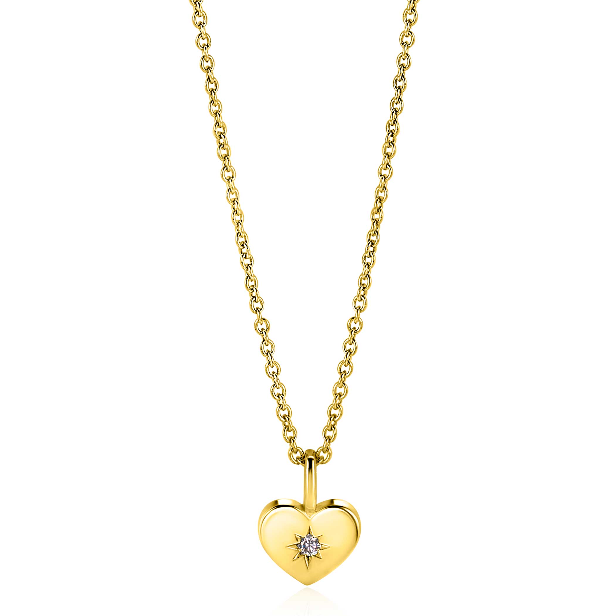 APRIL Pendant 12mm Gold Plated Heart Birthstone Diamond White Zirconia (excl. necklace)
