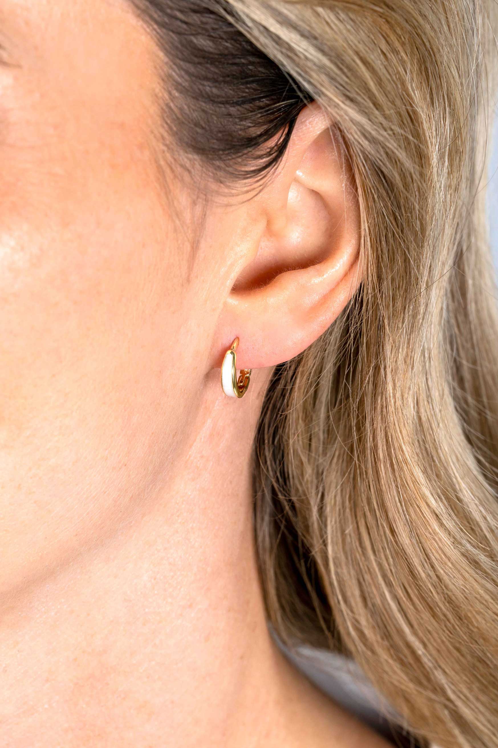14mm ZINZI Gold Plated Sterling Silver Hoop Earrings with White Enamel 14x3,5mm ZIO2338W