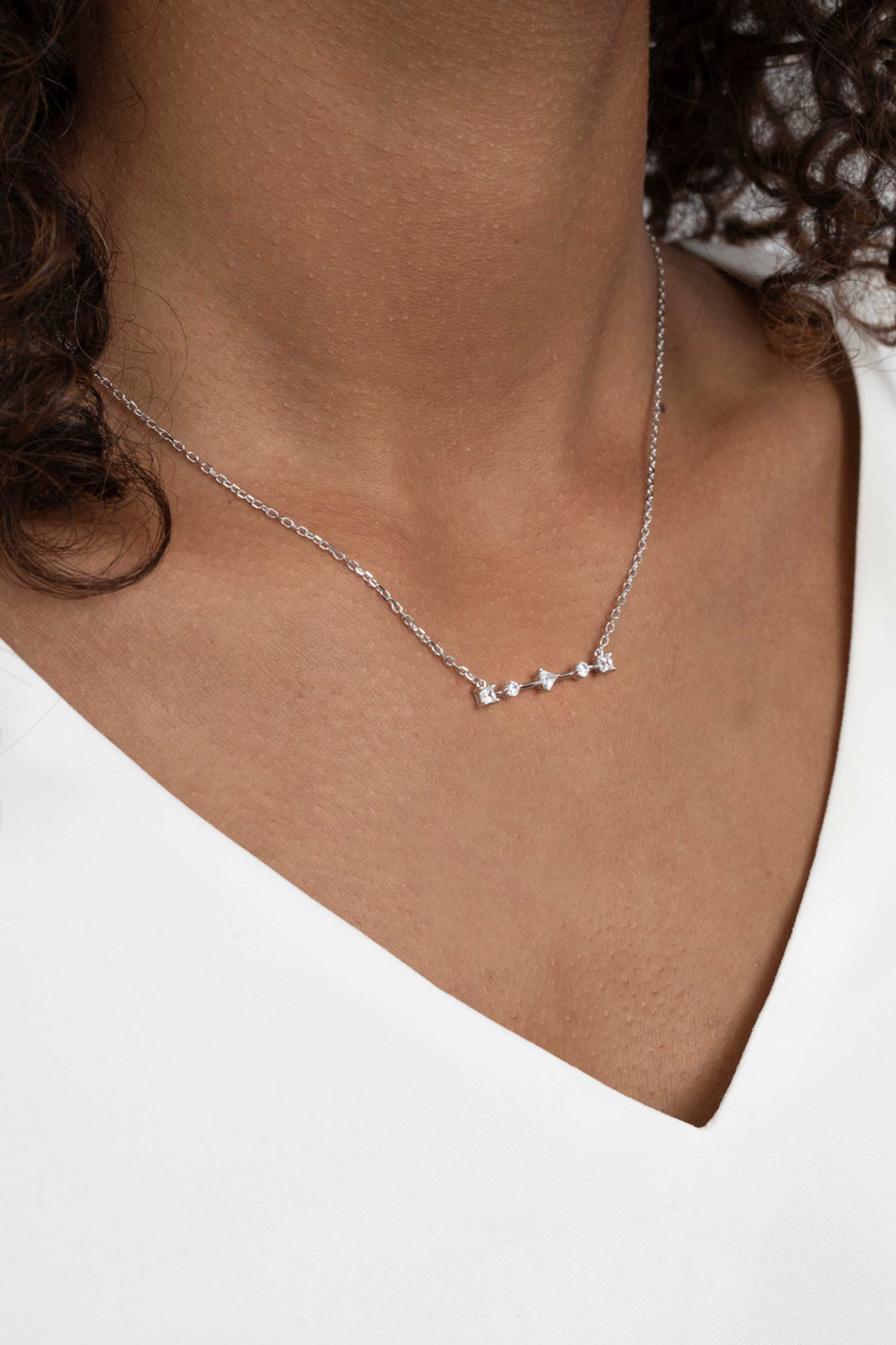 ZINZI Sterling Silver Necklace Bar with White Zirconias in Different Shapes 45cm ZIC2043