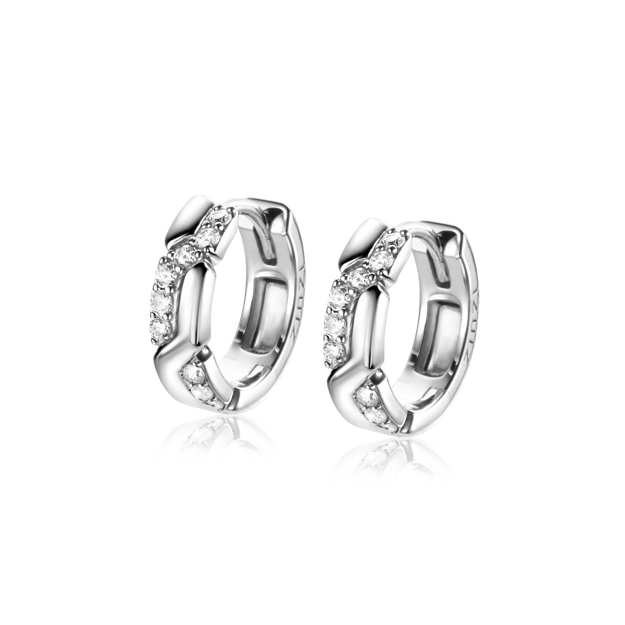 15mm ZINZI Sterling Silver Hoop Earrings Playful Combination of 2 Bars White Zirconias ZIO2399