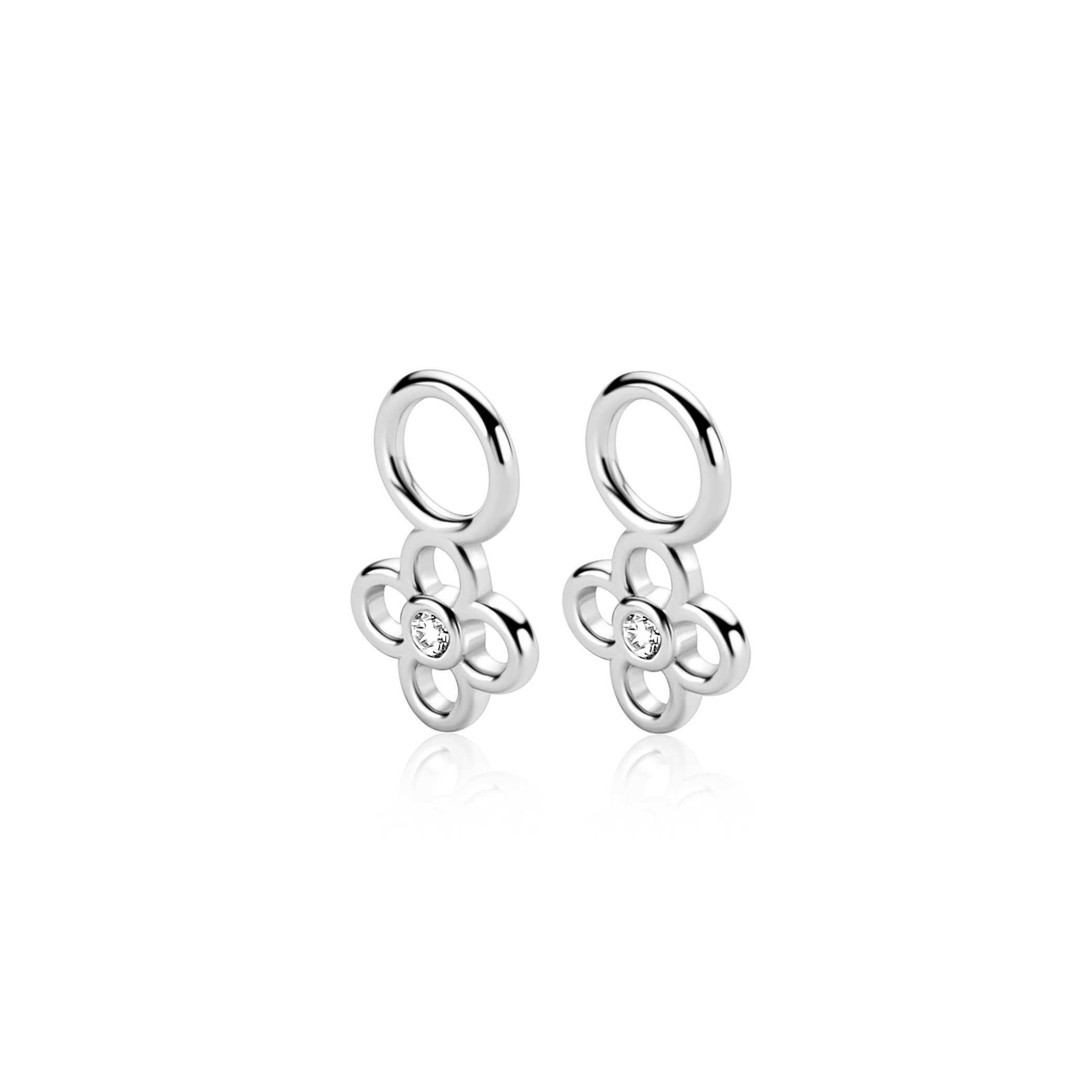 ZINZI zlv. oorbedels bloemvorm met zirconia