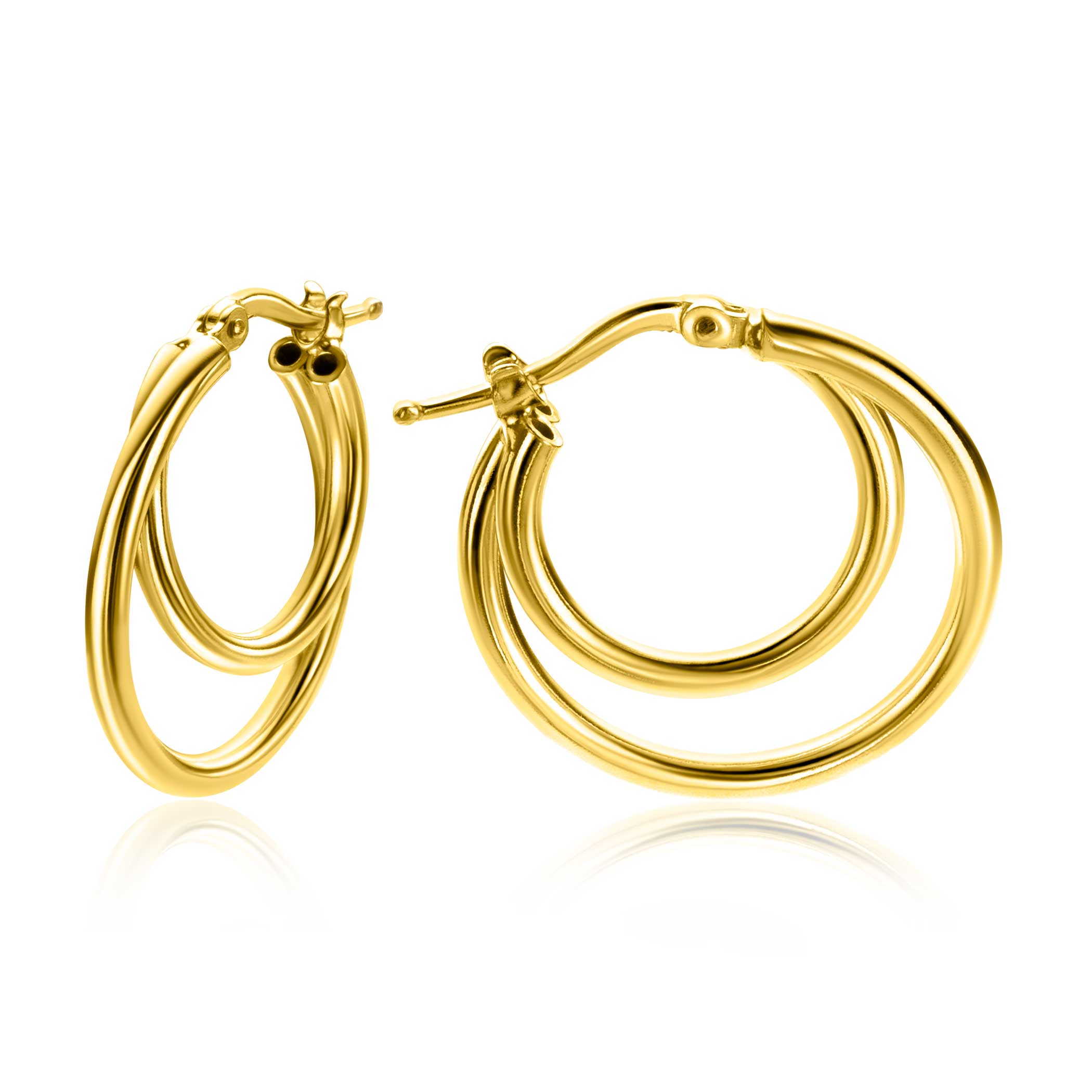 23mm ZINZI Gold Plated Sterling Silver Hoop Earrings Multi-look Double Tube ZIO2483G