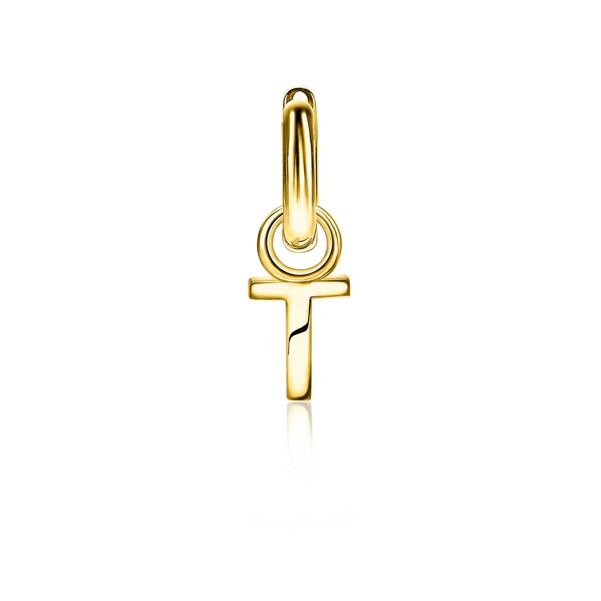ZINZI Gold Plated Letter Earrings Pendant T price per piece ZICH2145T (excl. hoop earrings)