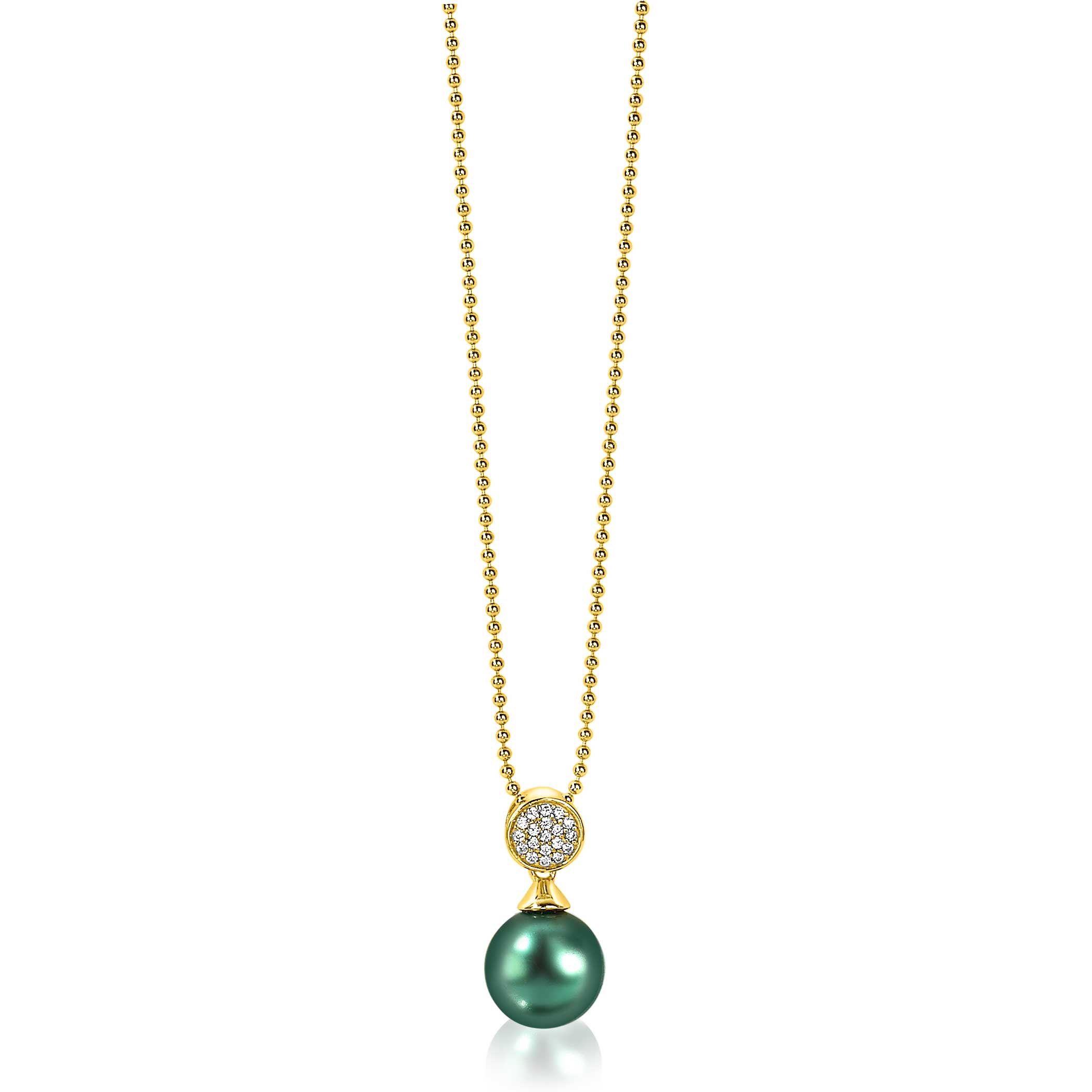 ZINZI Gold Plated Sterling Silver Pendant Green Pearl White Zirconias 18mm ZIH1151GG