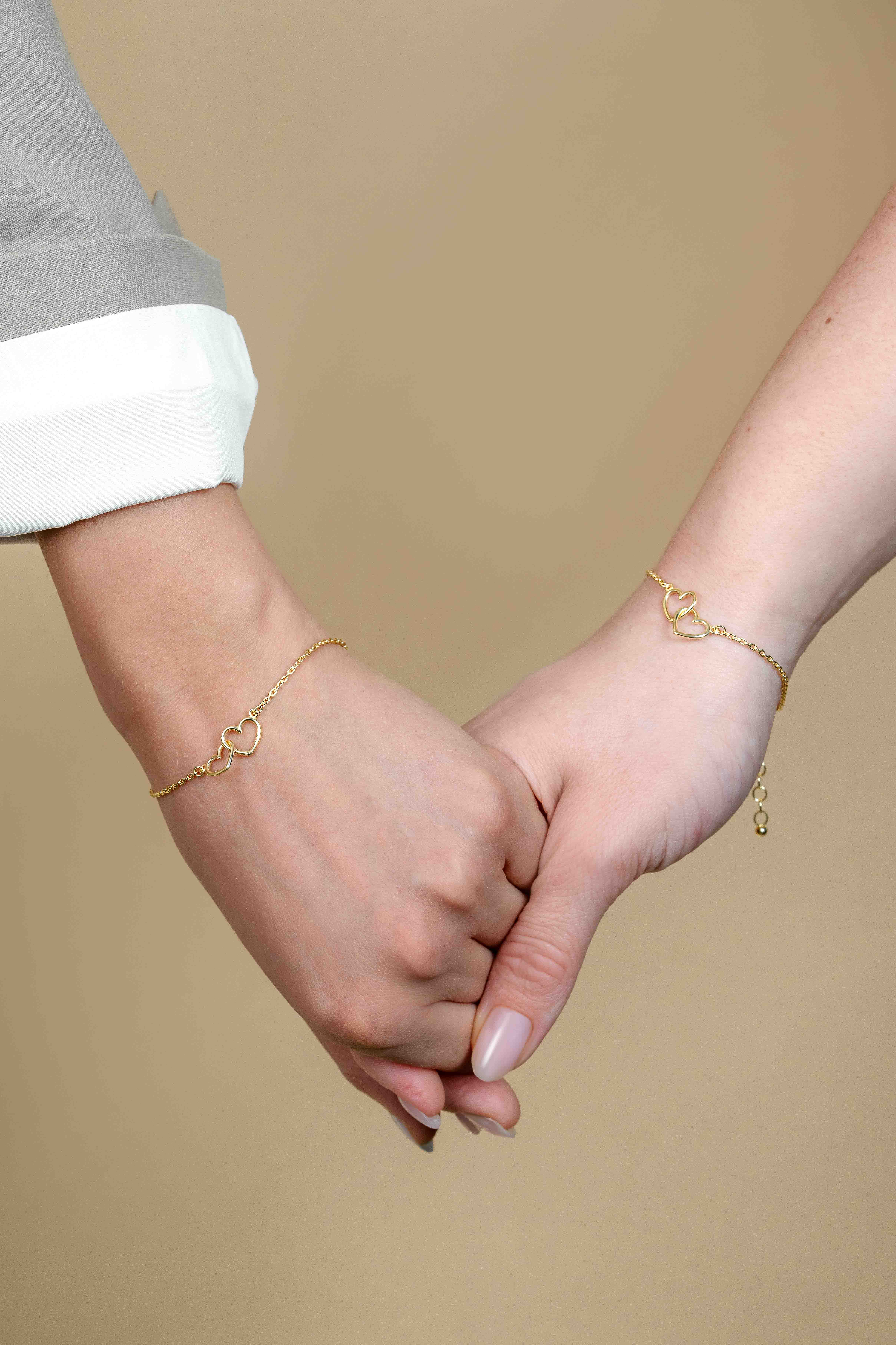 ZINZI set of 2 Gold-Plated Sterling Silver Bracelets with 2 Connected Hearts 16,5-19,5cm ZIA2513G-SET
