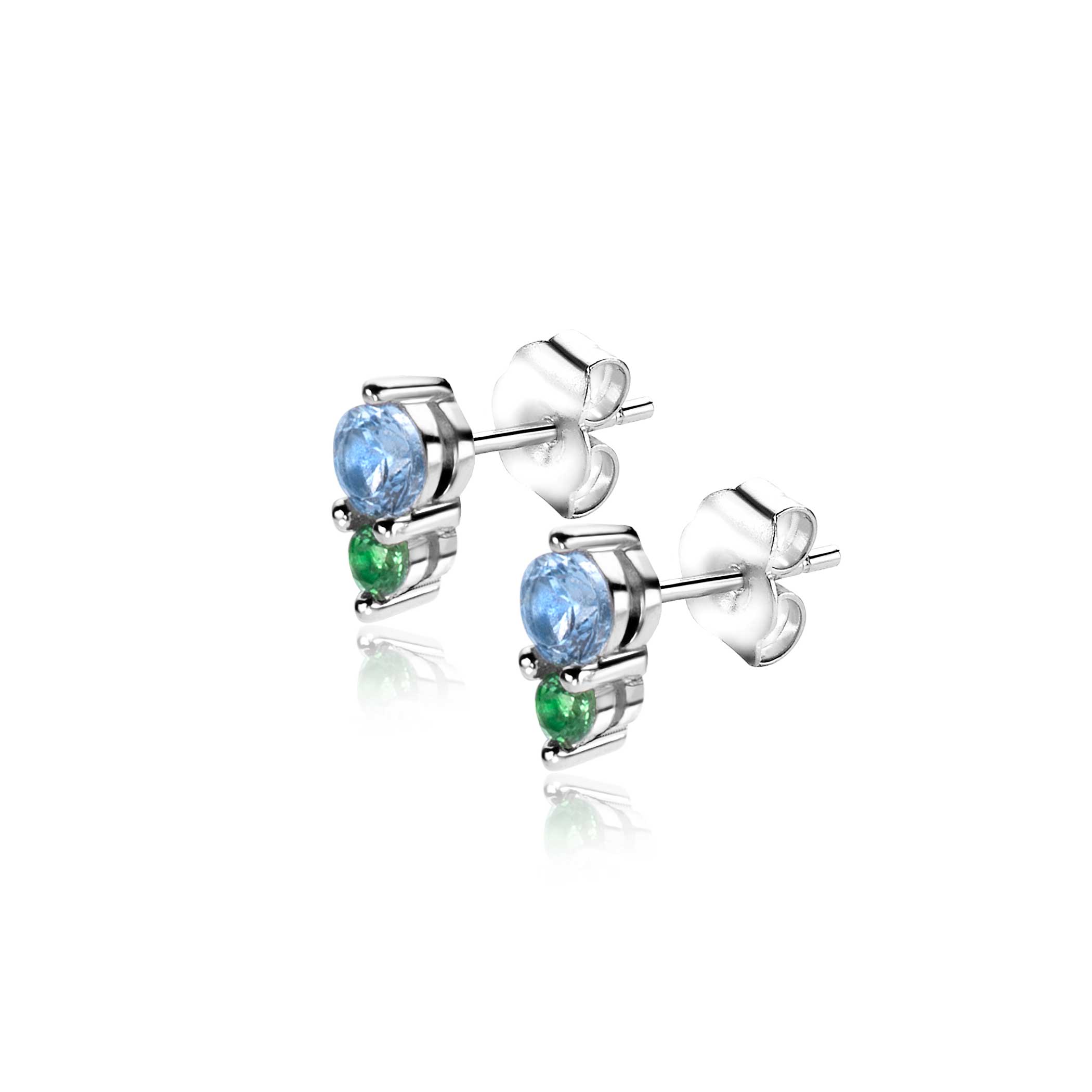 6mm ZINZI Sterling Silver Stud Earrings Round Blue Green ZIO2502