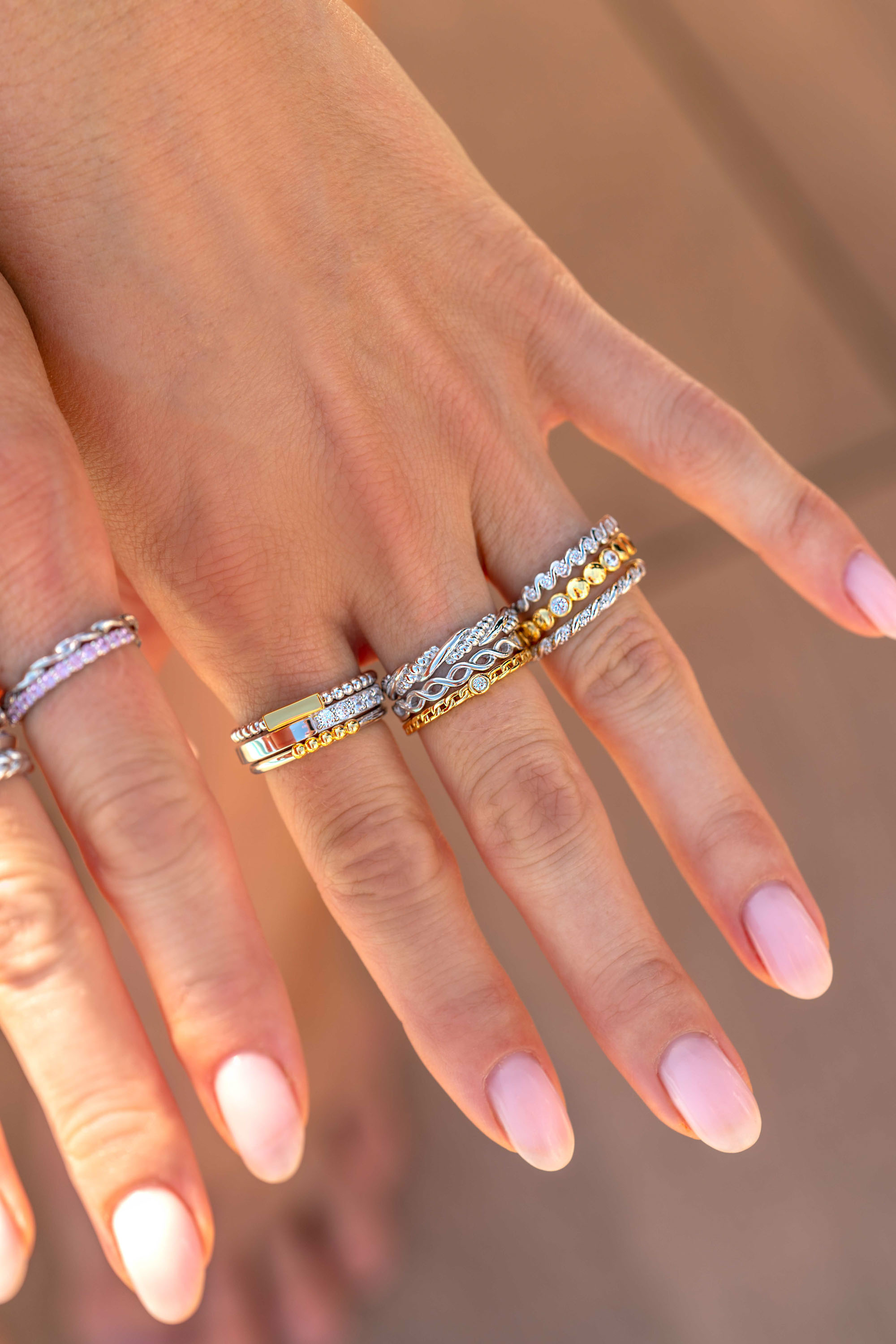 ZINZI Gold Plated Sterling Silver Stackable Ring Curb Chain with Round White Zirconia ZIR2376