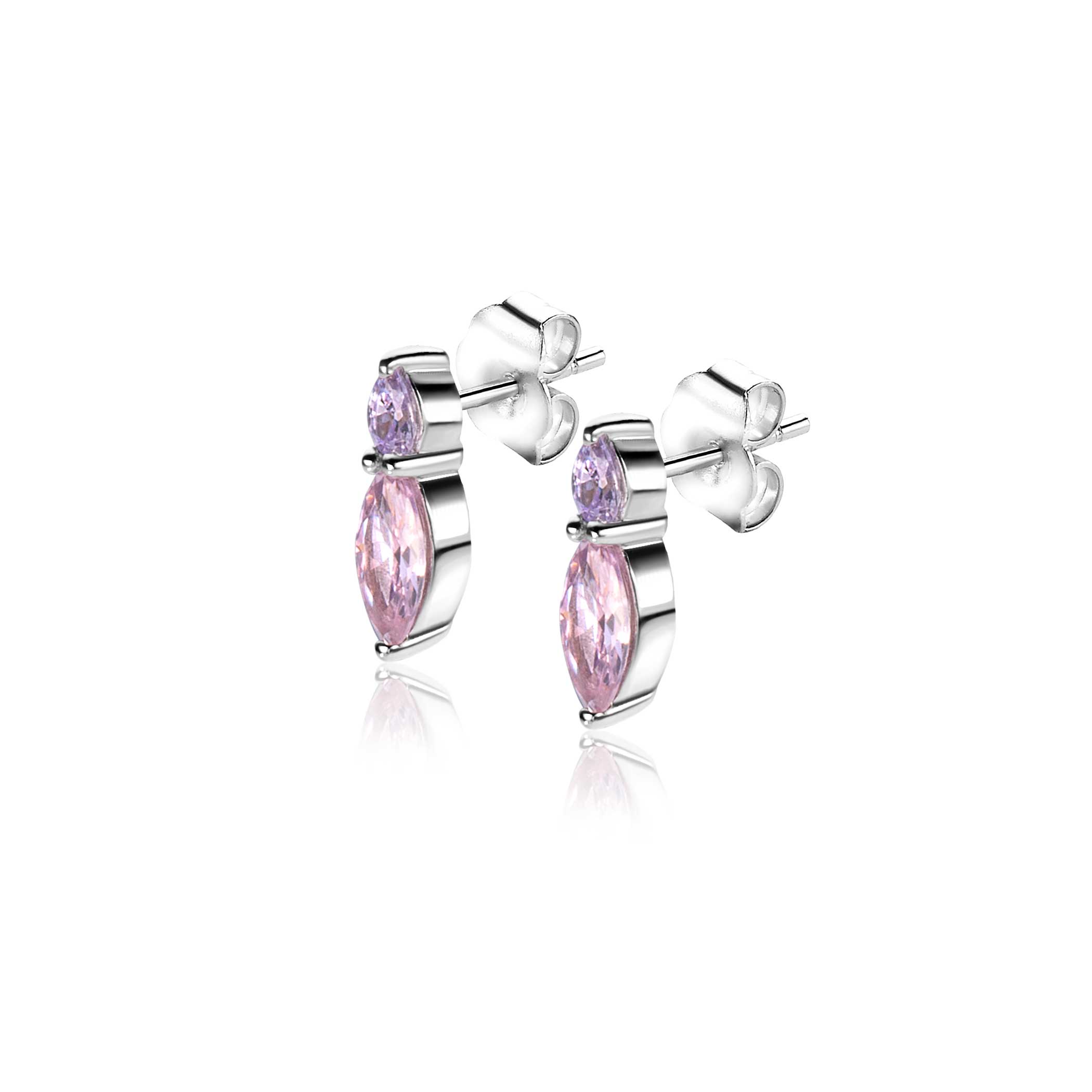 10mm ZINZI Sterling Silver Stud Earrings Oval Zirconia in Pink and Lila ZIO2498